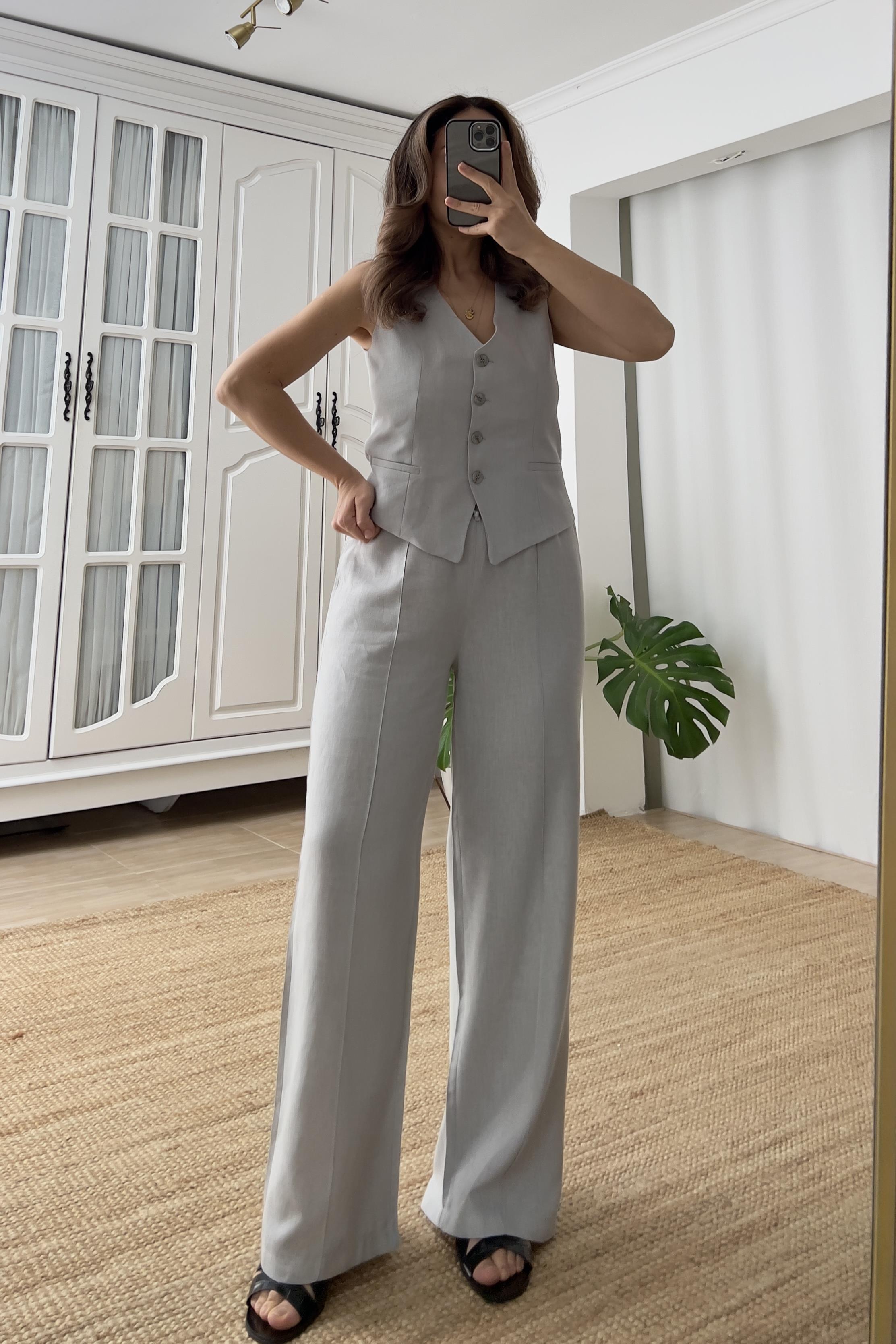 Gri  Keten Yelek Pantolon Takım uygun fiyatlarda www.butikhola.com adresinde