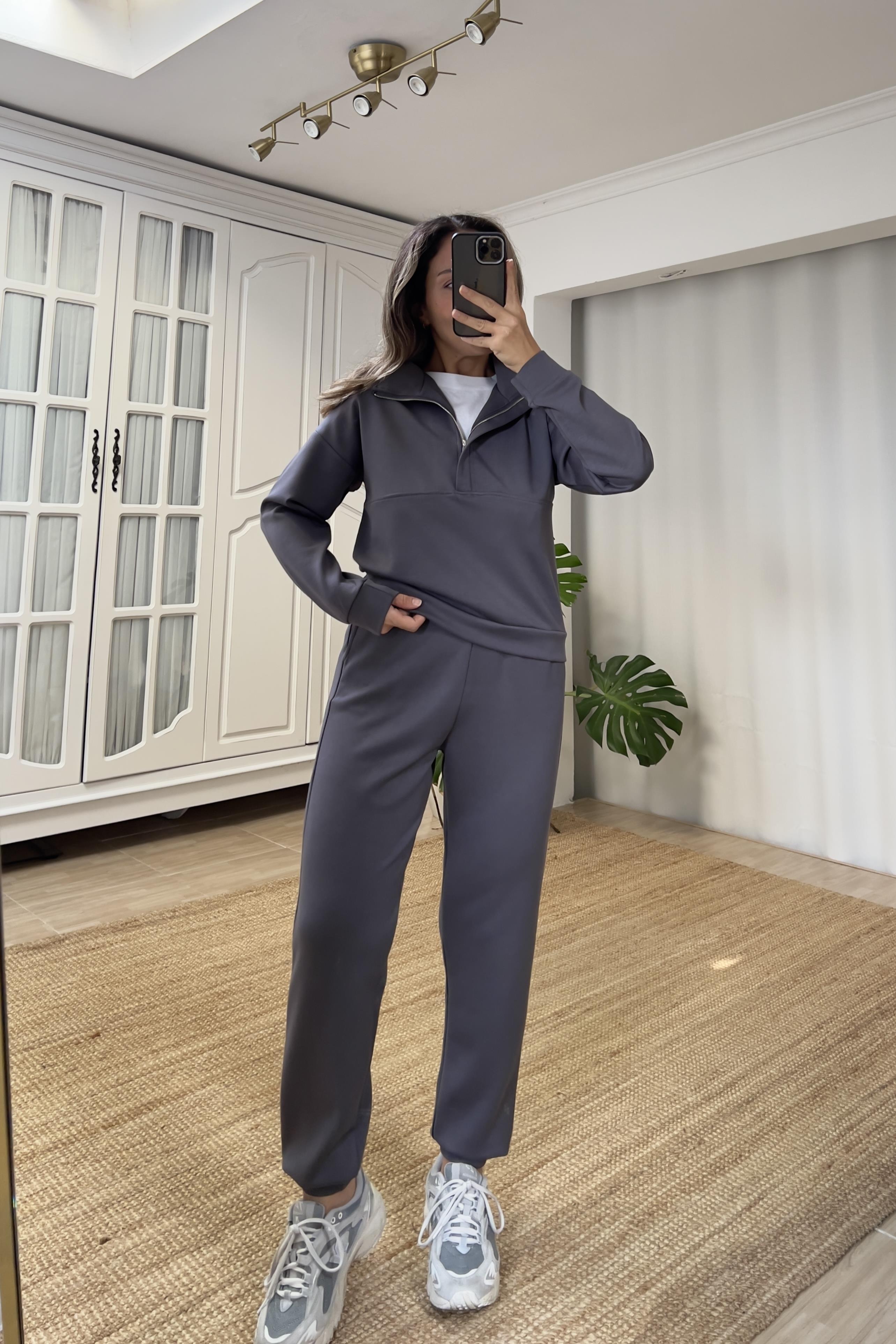 Gri Oys Yarım Fermuarlı Modal Takım uygun fiyatlarda www.butikhola.com adresinde