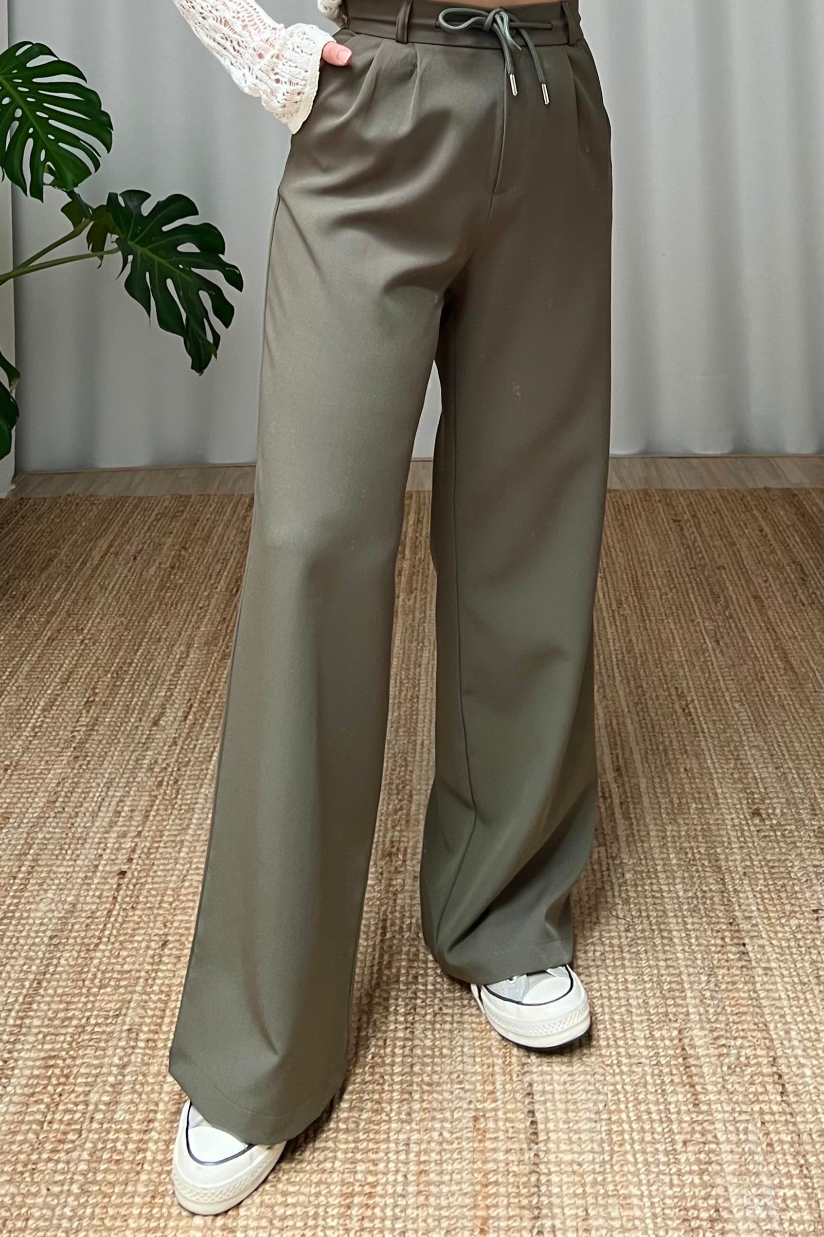 Haki Beli İpli Comfort Palazzo Pantolon uygun fiyatlarda www.butikhola.com adresinde