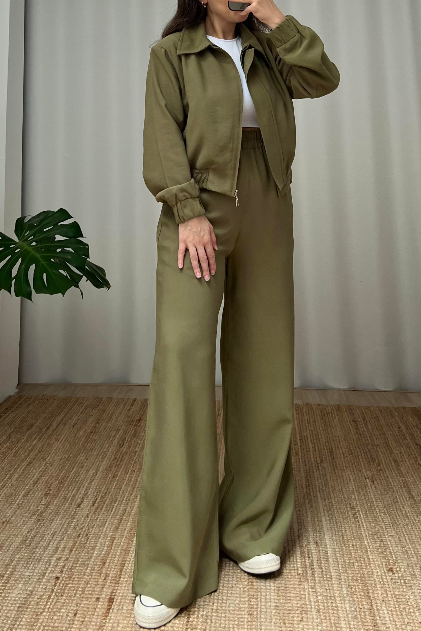 Haki Bomber Ceket Palazzo Pantolon Takım uygun fiyatlarda www.butikhola.com adresinde