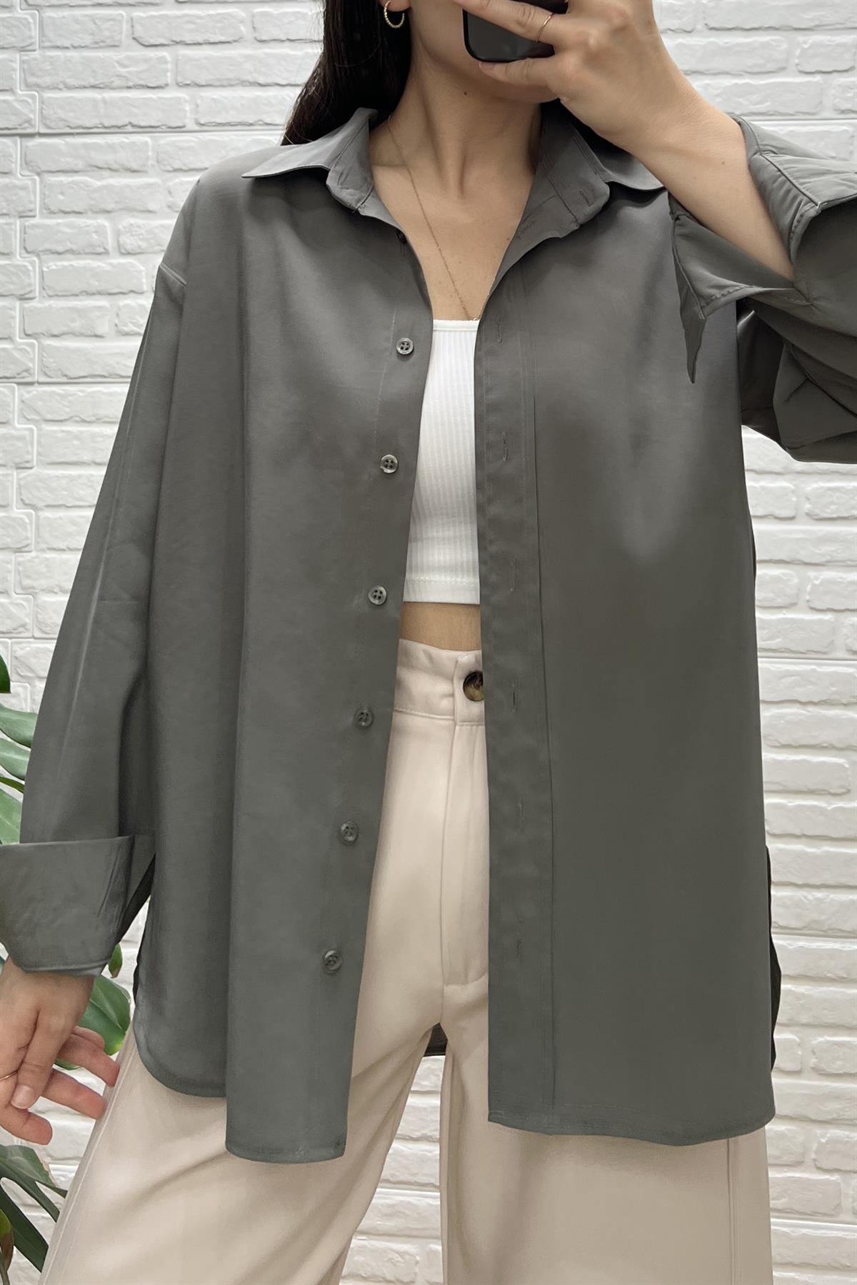 Haki Dökümlü Modal Gömlek uygun fiyatlarda www.butikhola.com adresinde