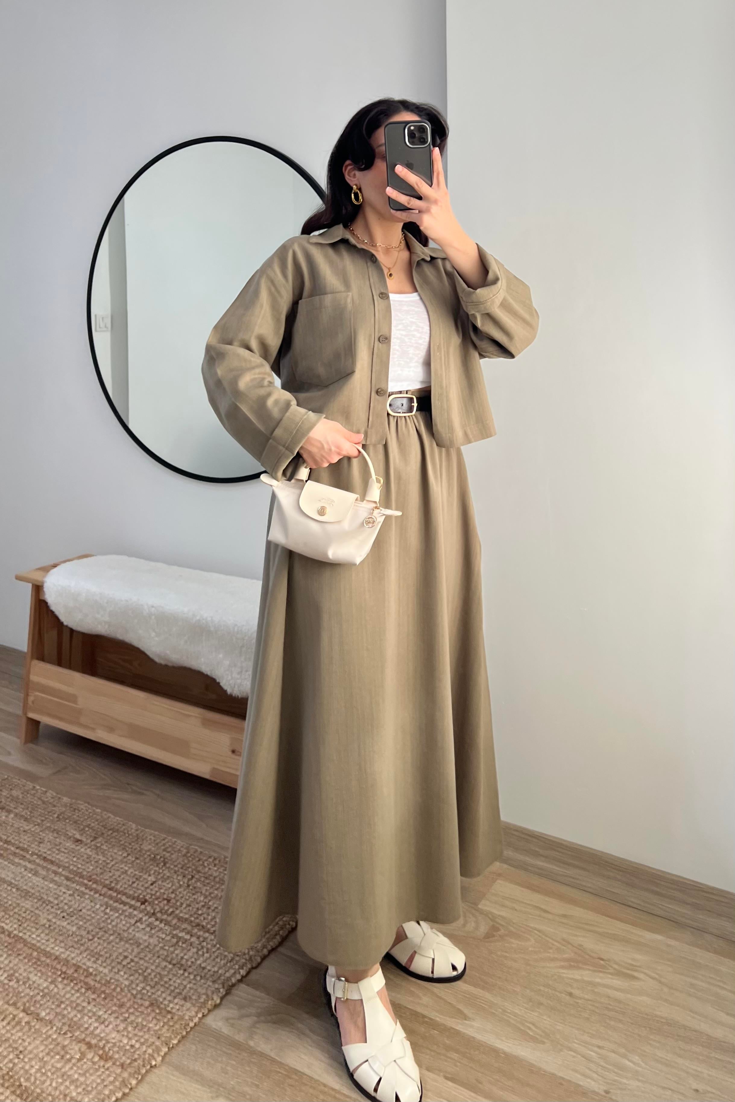 Haki Keten Etek Gömlek Takım uygun fiyatlarda www.butikhola.com adresinde