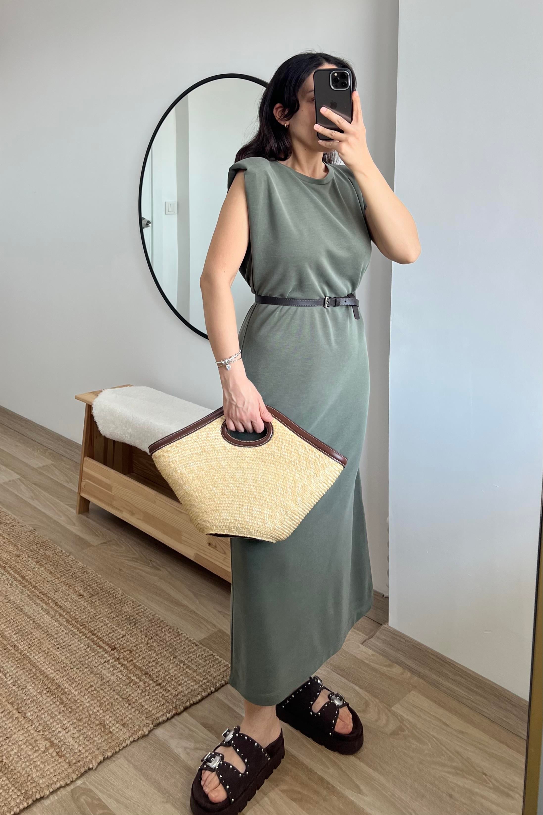 Haki Modal Vatkalı Elbise uygun fiyatlarda www.butikhola.com adresinde