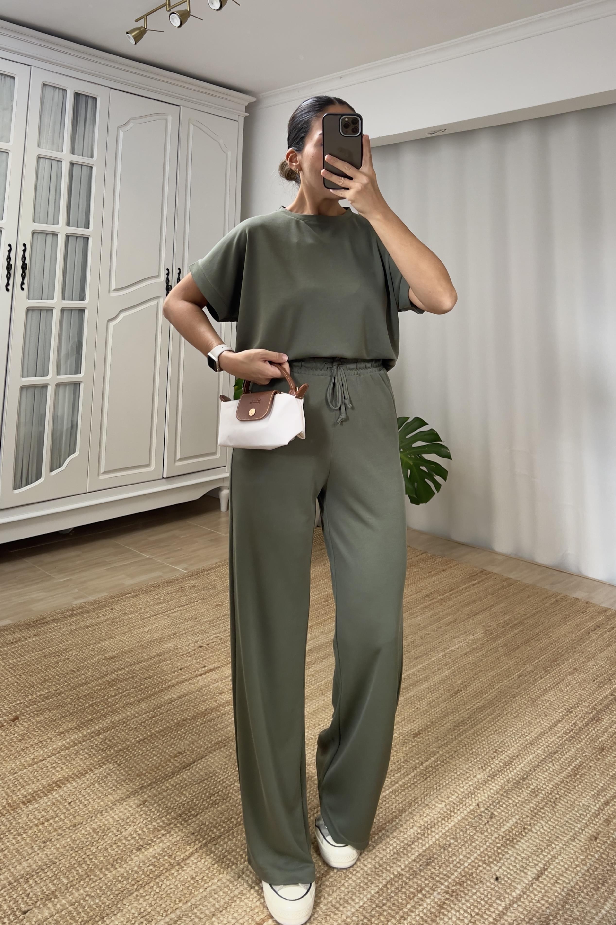 Haki Oysho Kumaş Modal Tshirt Pantolon Takım uygun fiyatlarda www.butikhola.com adresinde
