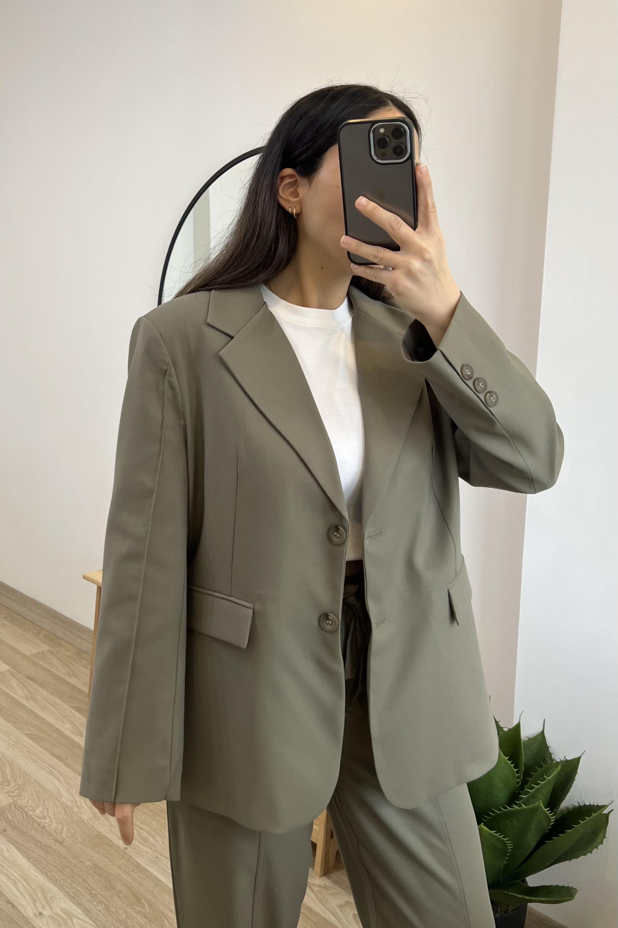 Haki Premium Oversize Blazer uygun fiyatlarda www.butikhola.com adresinde
