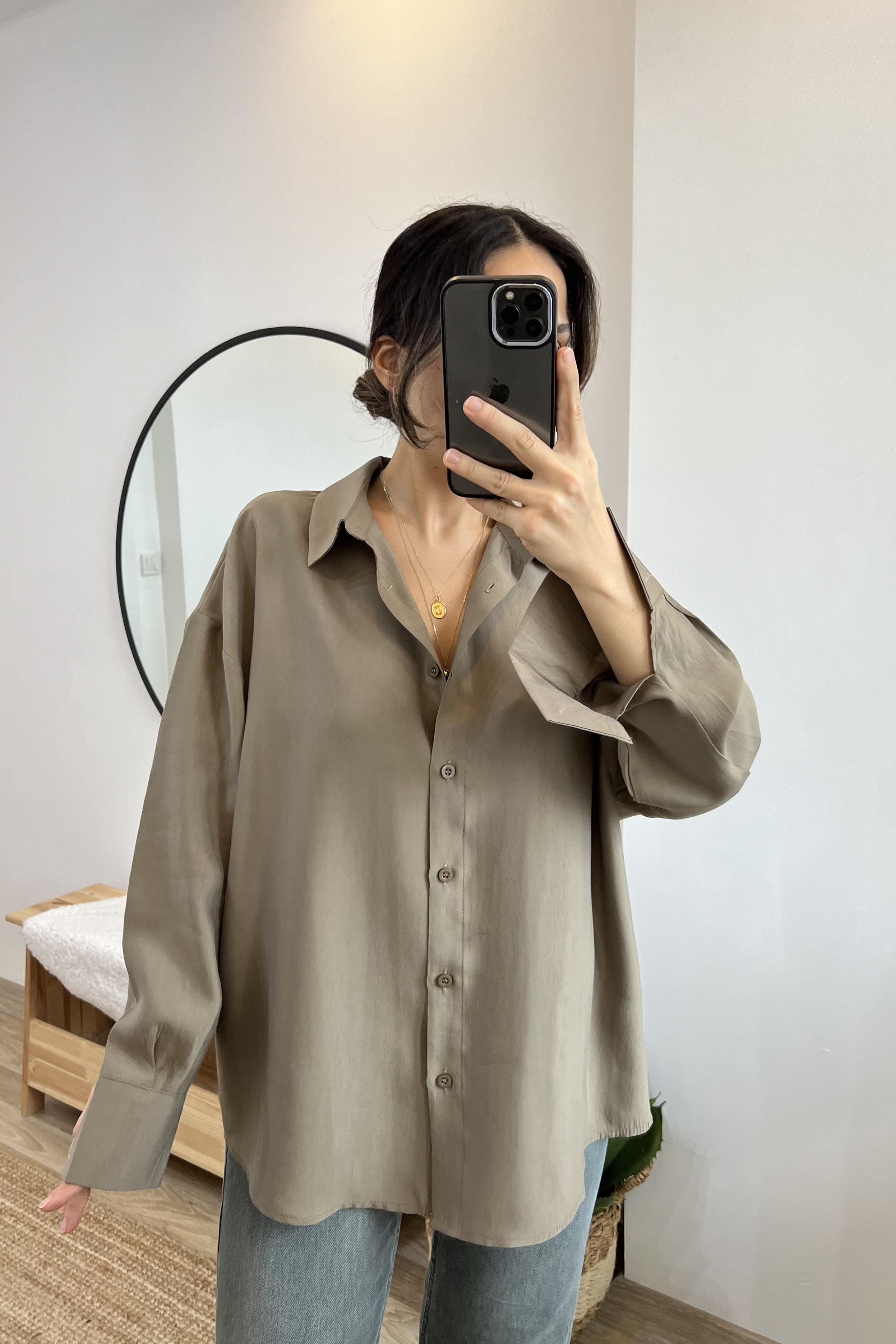 Haki Premium Tensel Gömlek  uygun fiyatlarda www.butikhola.com adresinde