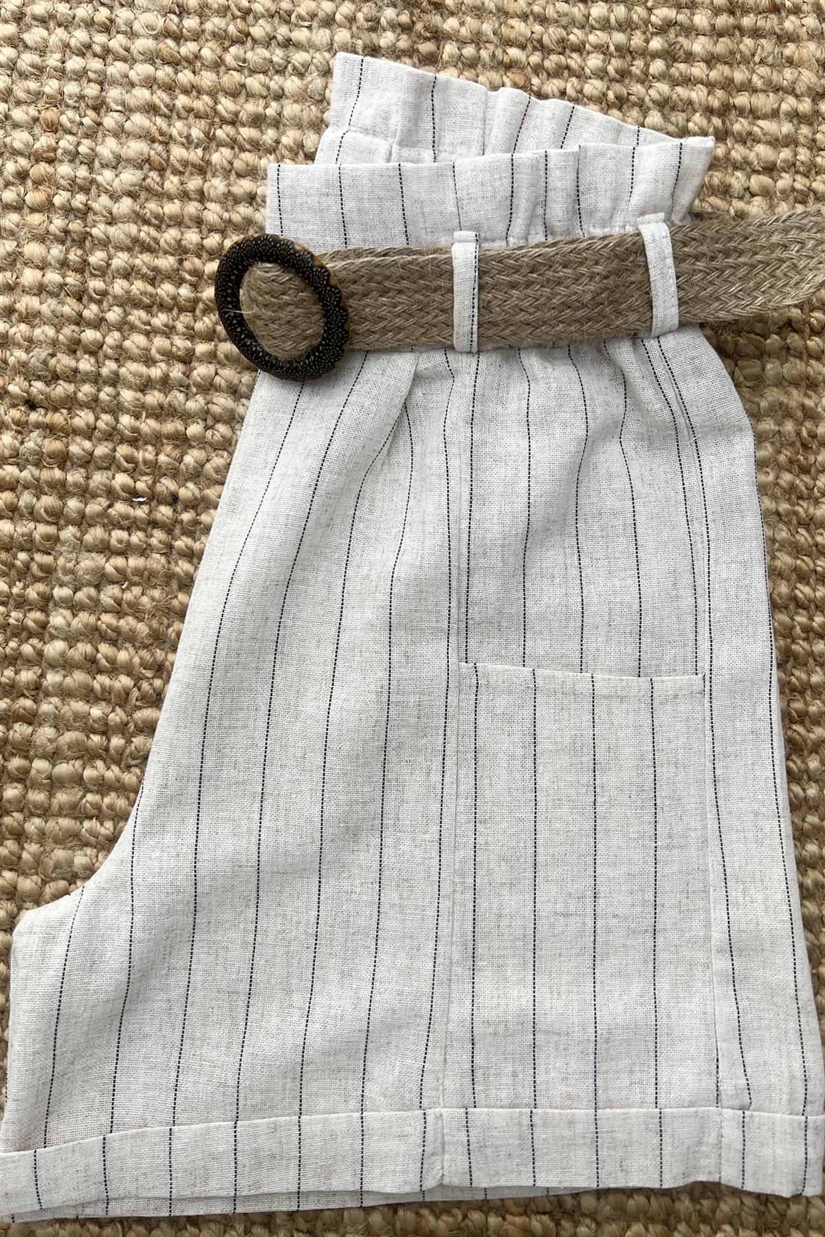 Hasır Kemerli Keten Şort uygun fiyatlarda www.butikhola.com adresinde