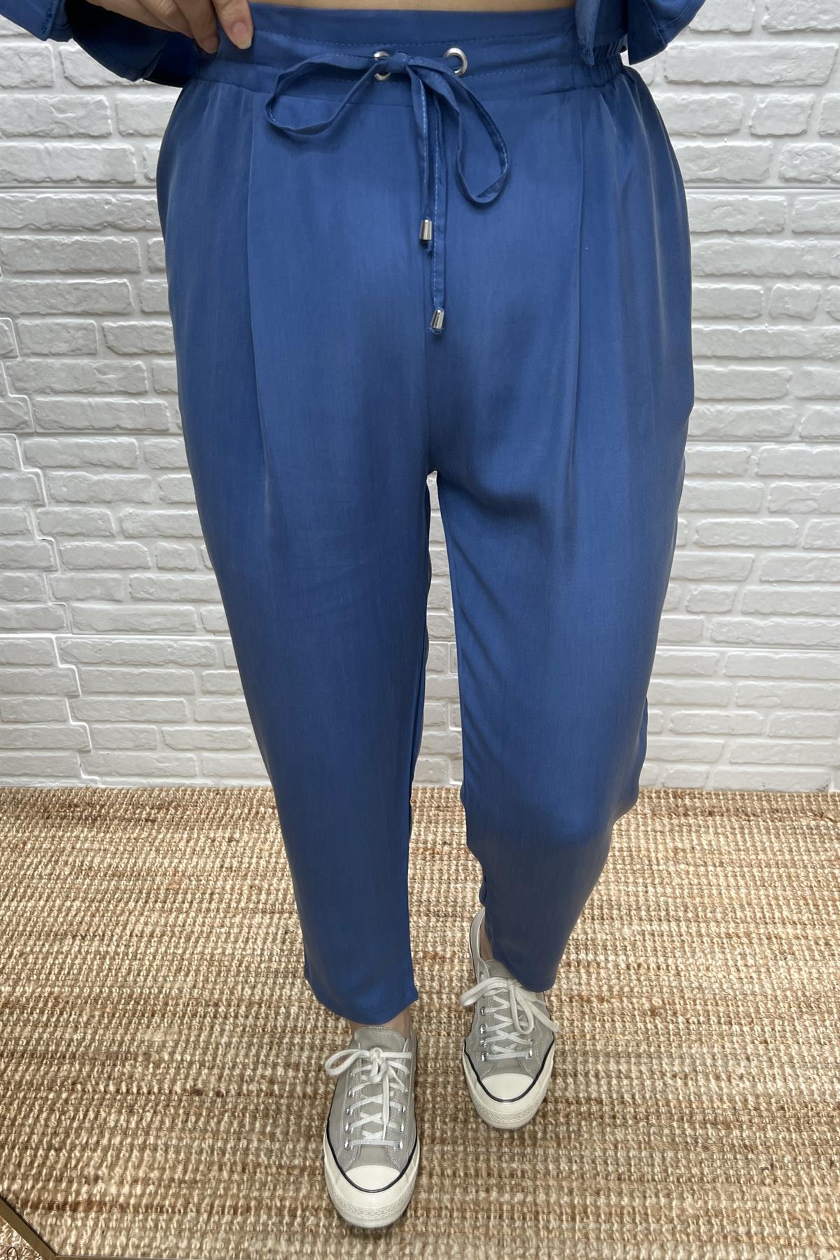 İndigo Beli İpli Tensel Pantolon uygun fiyatlarda www.butikhola.com adresinde