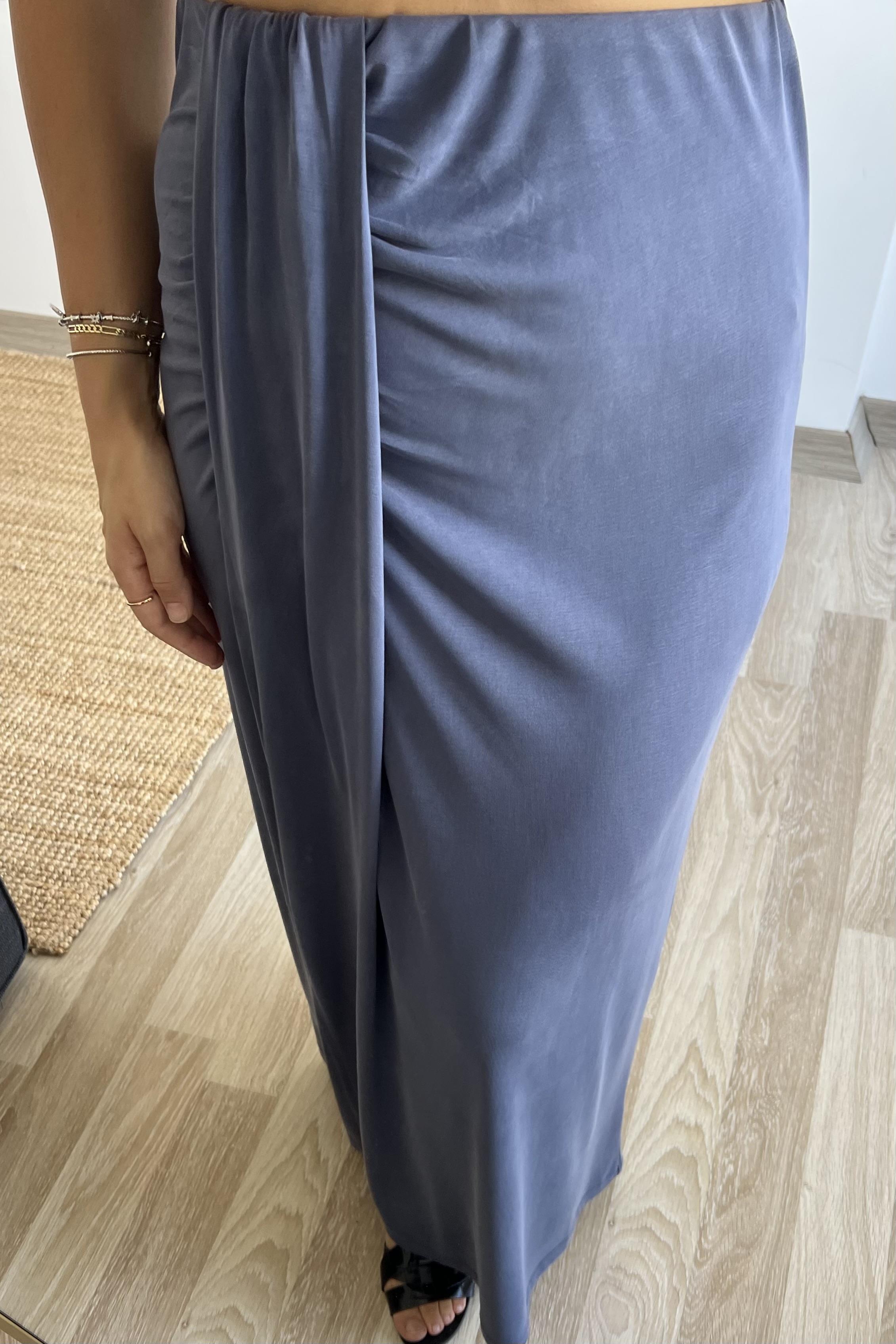 İndigo Düğüm Detaylı Yırtmaçlı Modal Etek uygun fiyatlarda www.butikhola.com adresinde