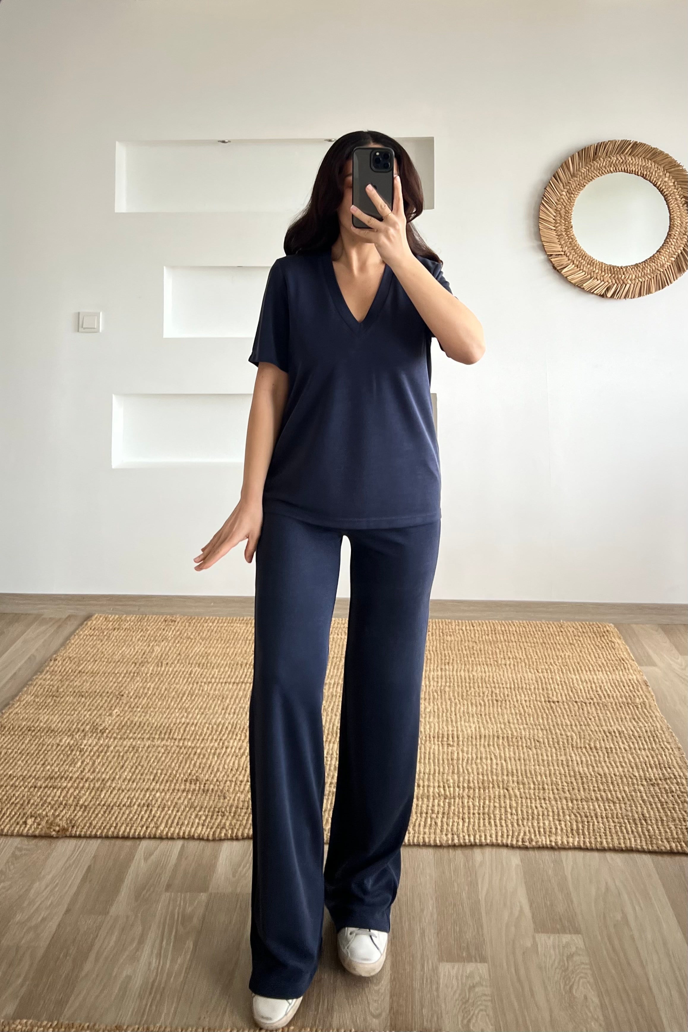 İndigo  V yaka Oysho Kumaş Modal Takım uygun fiyatlarda www.butikhola.com adresinde
