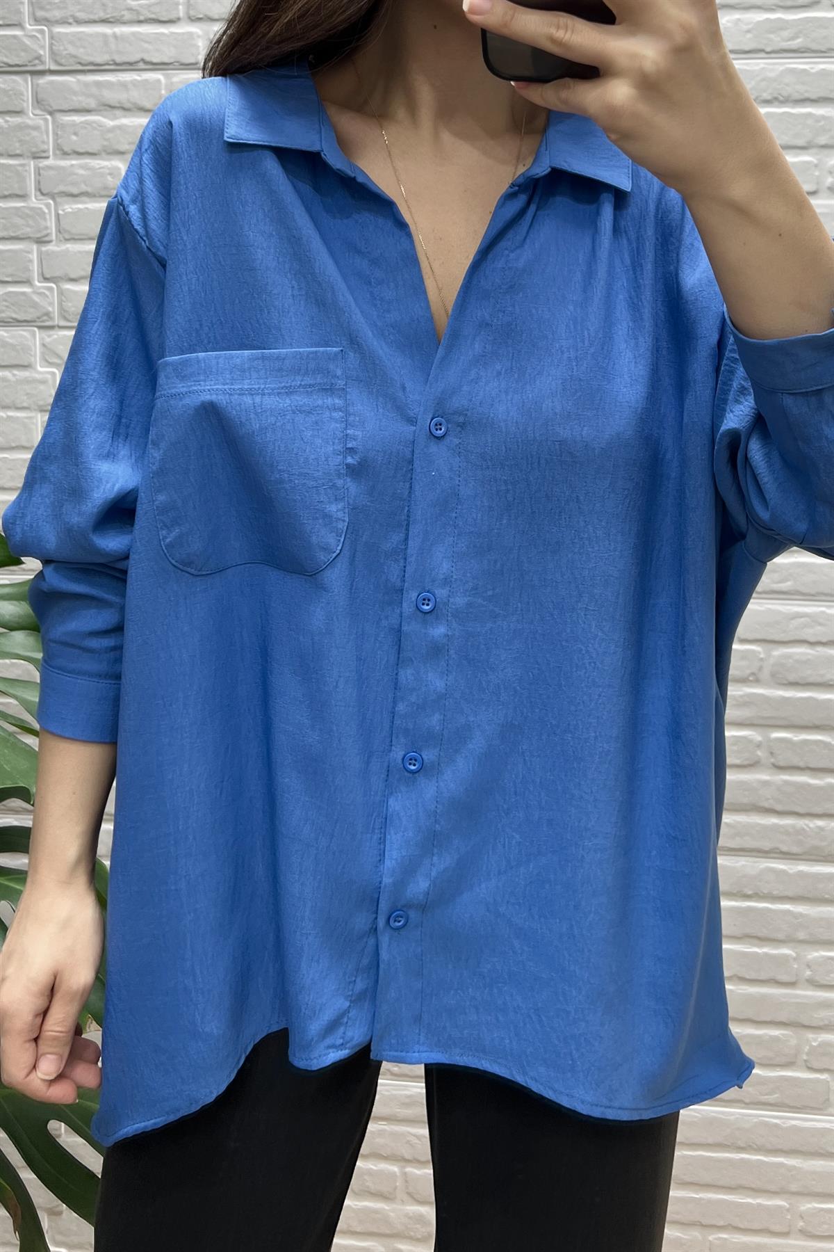 İndigo Yumuşak Dokulu Salaş Gömlek  uygun fiyatlarda www.butikhola.com adresinde
