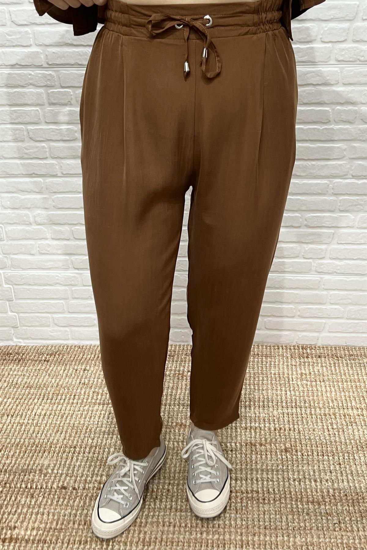 Kahve Beli İpli Tensel Pantolon uygun fiyatlarda www.butikhola.com adresinde