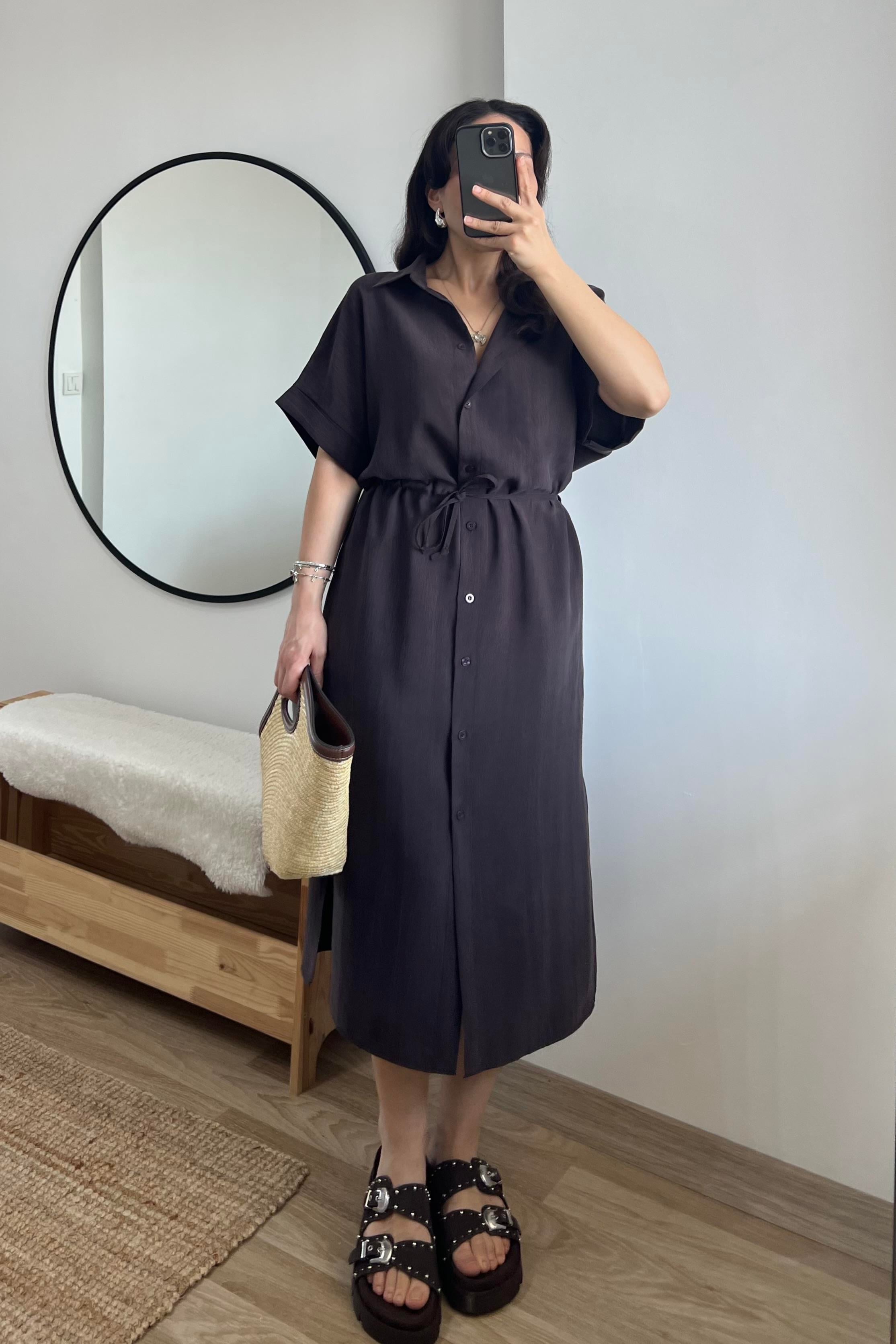 Kahverengi Beli ipli Tensel Elbise uygun fiyatlarda www.butikhola.com adresinde