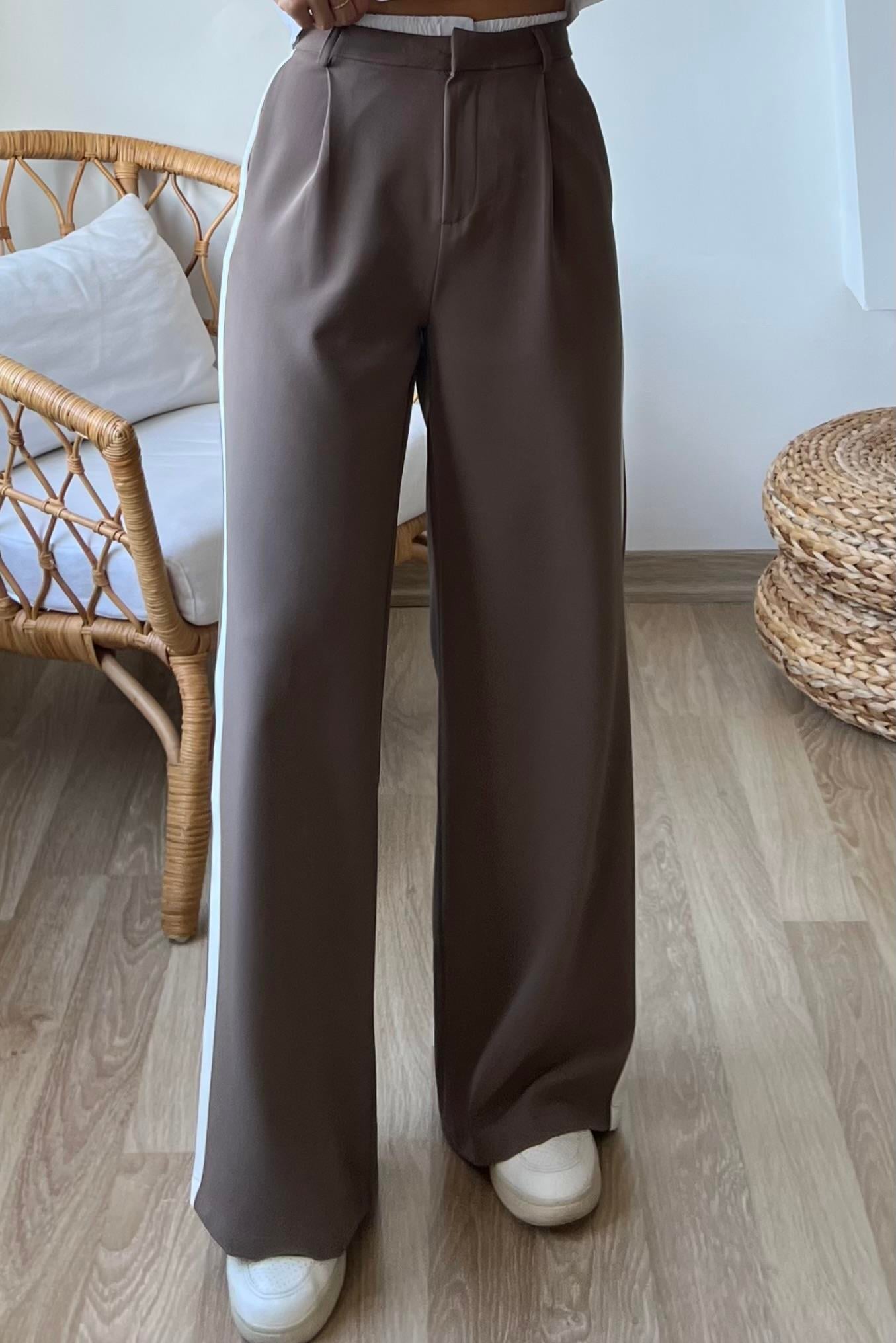 Kahverengi Çift Bel Şerit Detaylı Pantolon uygun fiyatlarda www.butikhola.com adresinde