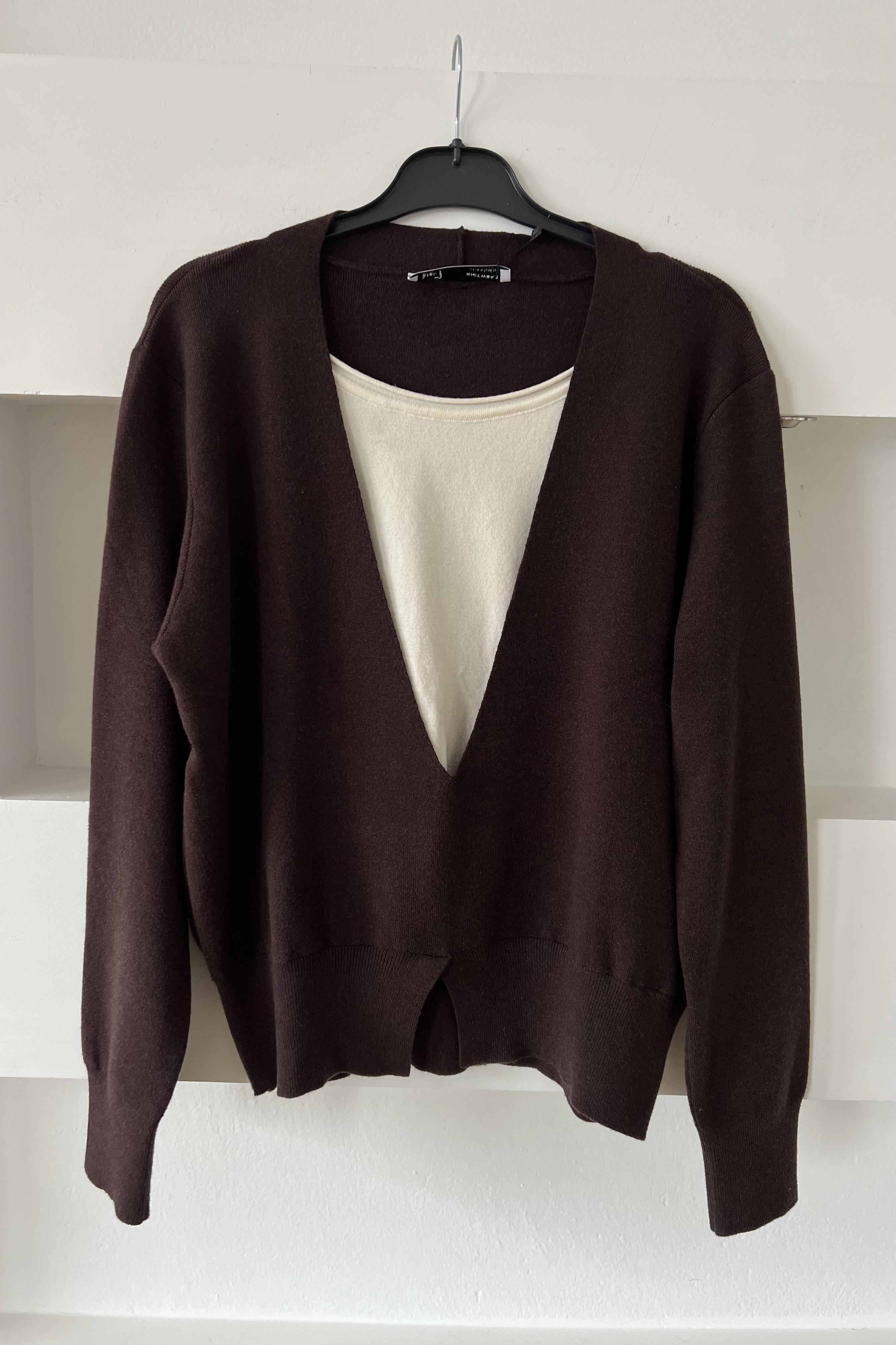 Kahverengi Çift Kat Görünümlü Premium Triko uygun fiyatlarda www.butikhola.com adresinde