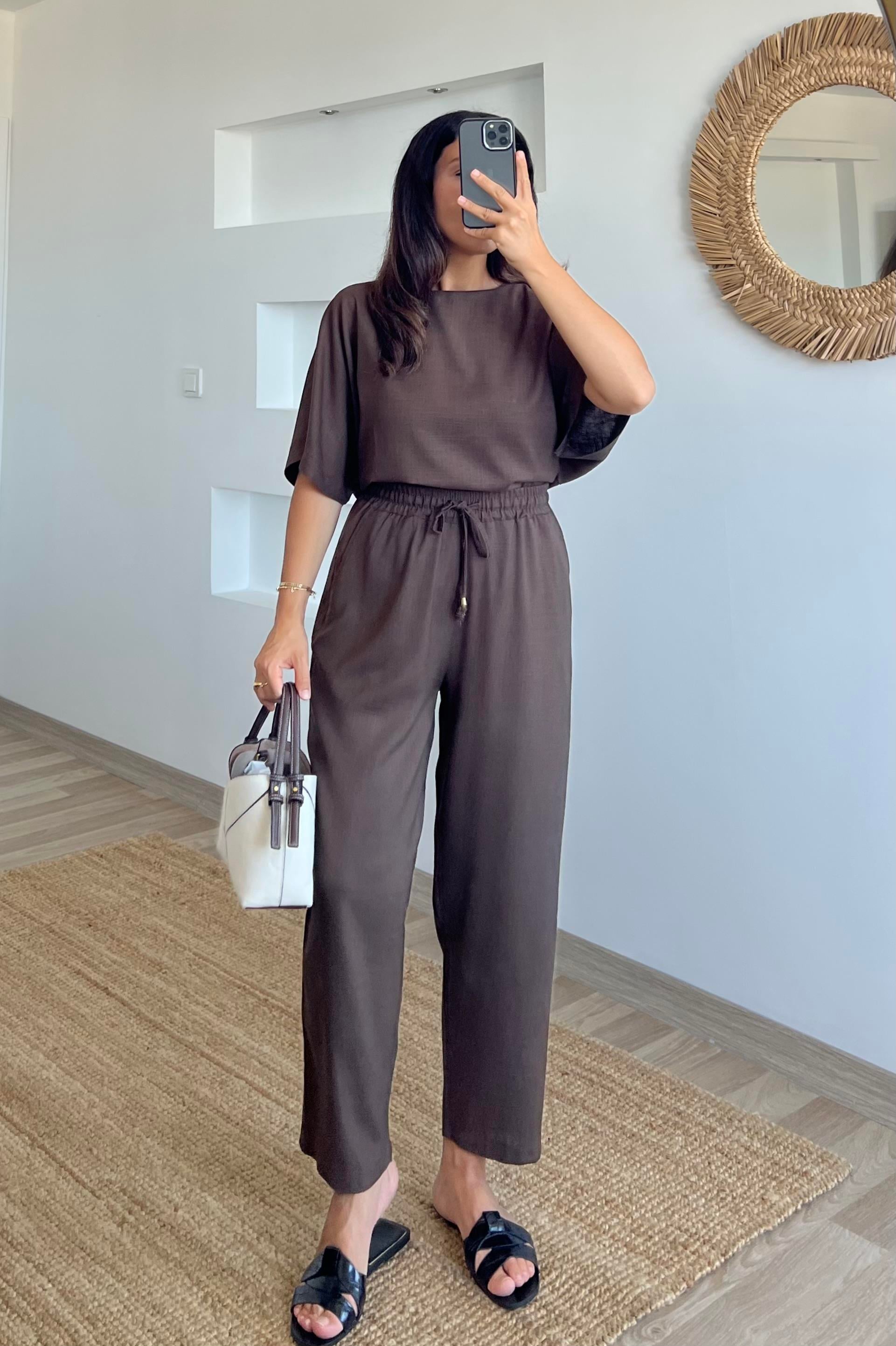 Kahverengi Comfort Keten Takım uygun fiyatlarda www.butikhola.com adresinde