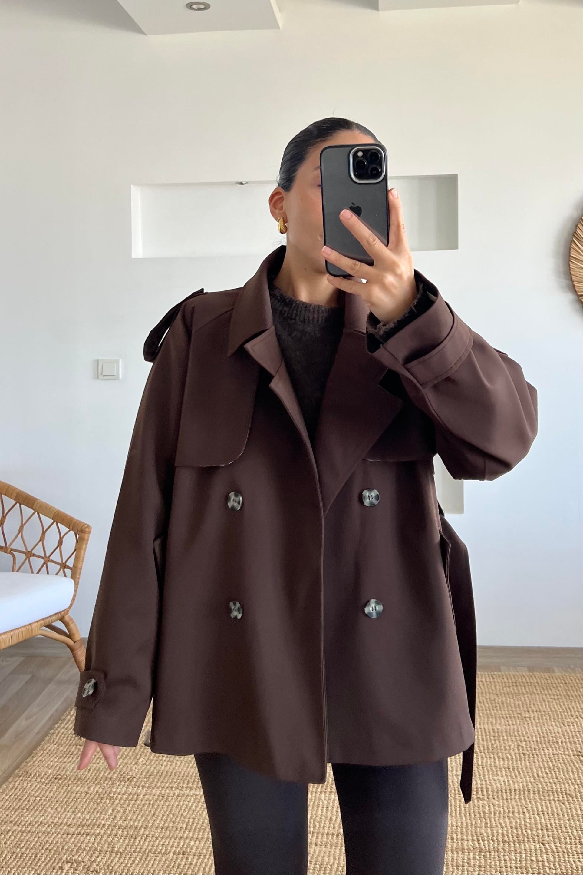 Kahverengi Ekose Astarlı Premium Trençkot uygun fiyatlarda www.butikhola.com adresinde