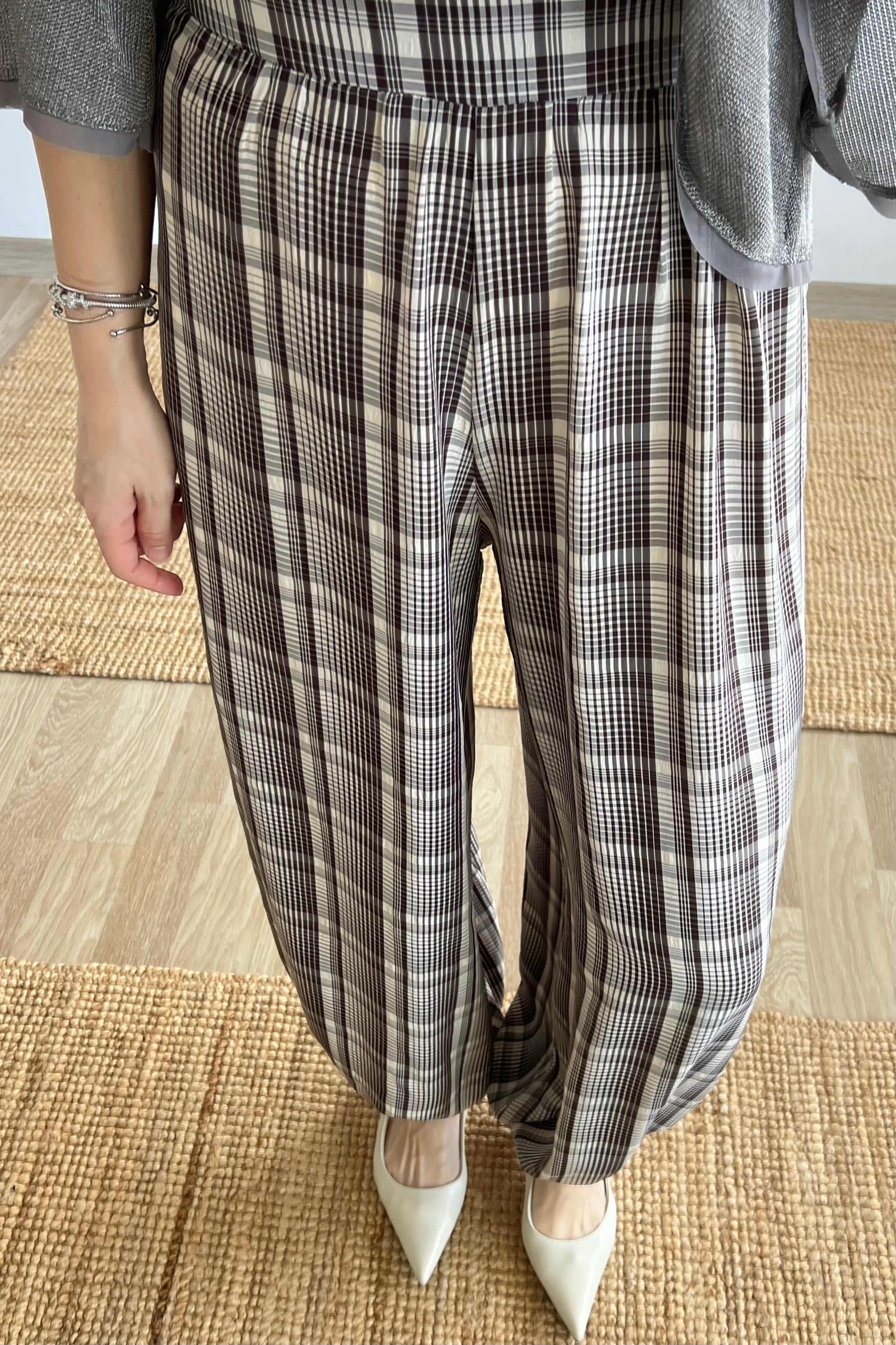 Kahverengi Ekose Desenli Şalvar Pantolon uygun fiyatlarda www.butikhola.com adresinde