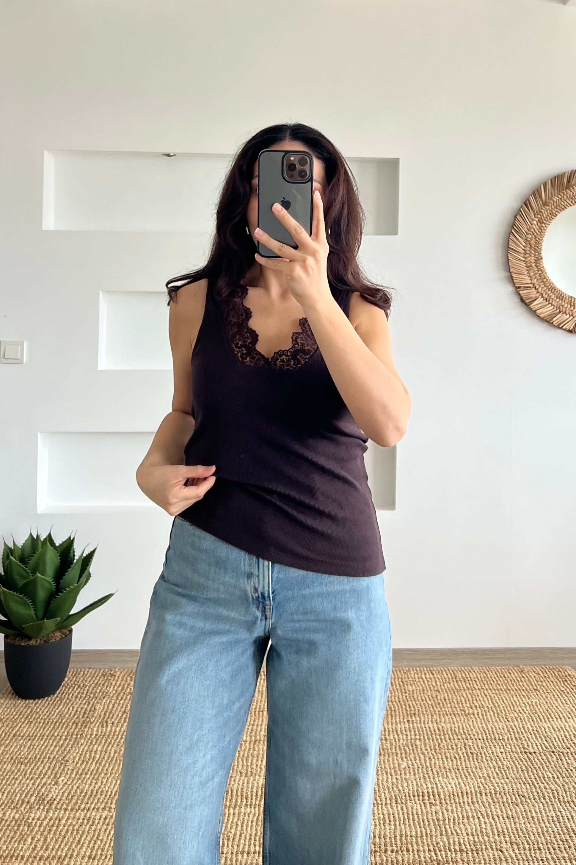 Kahverengi Güpürlü Kaşkorse Bluz uygun fiyatlarda www.butikhola.com adresinde
