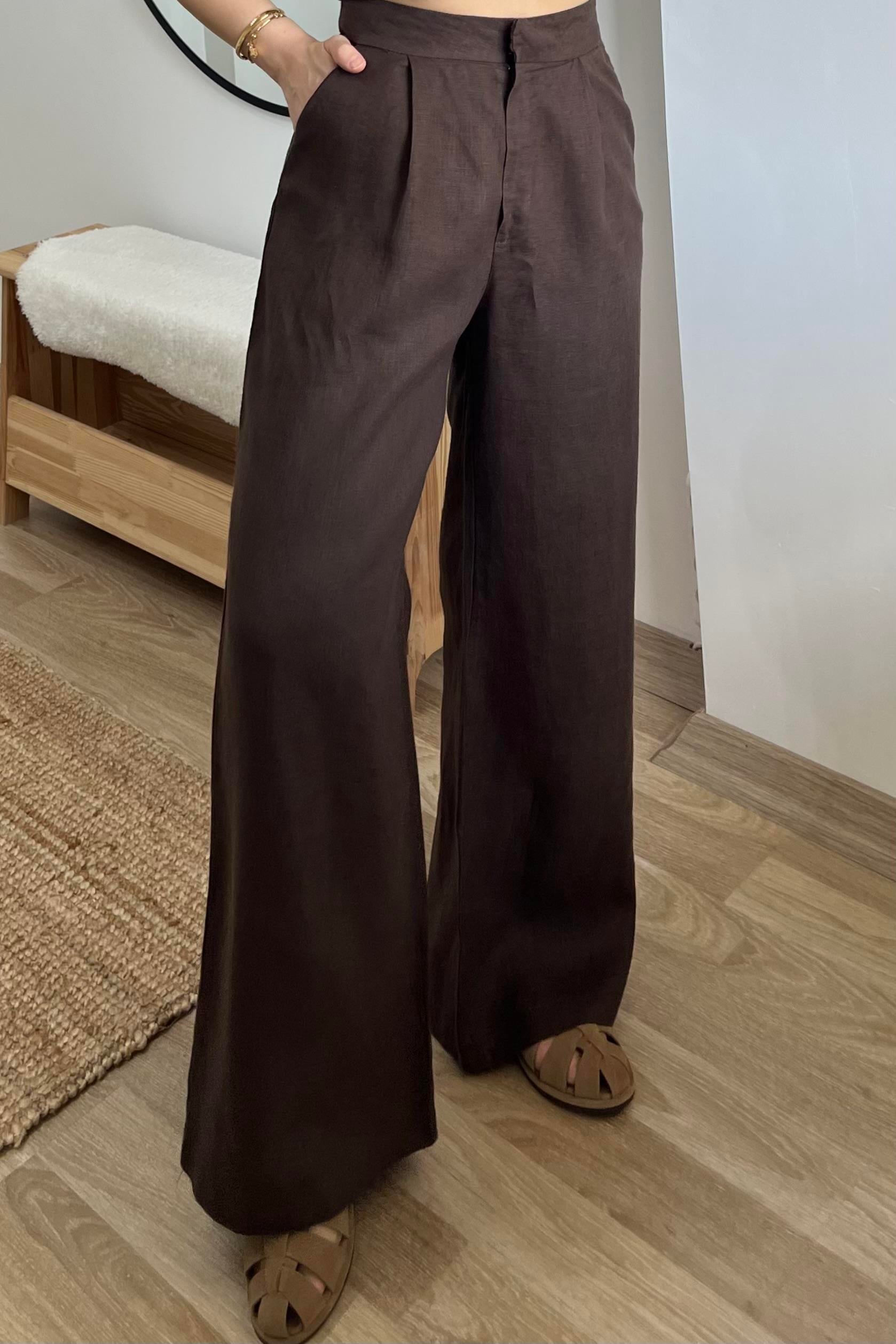 Kahverengi Ham Keten Comfort Pantolon uygun fiyatlarda www.butikhola.com adresinde