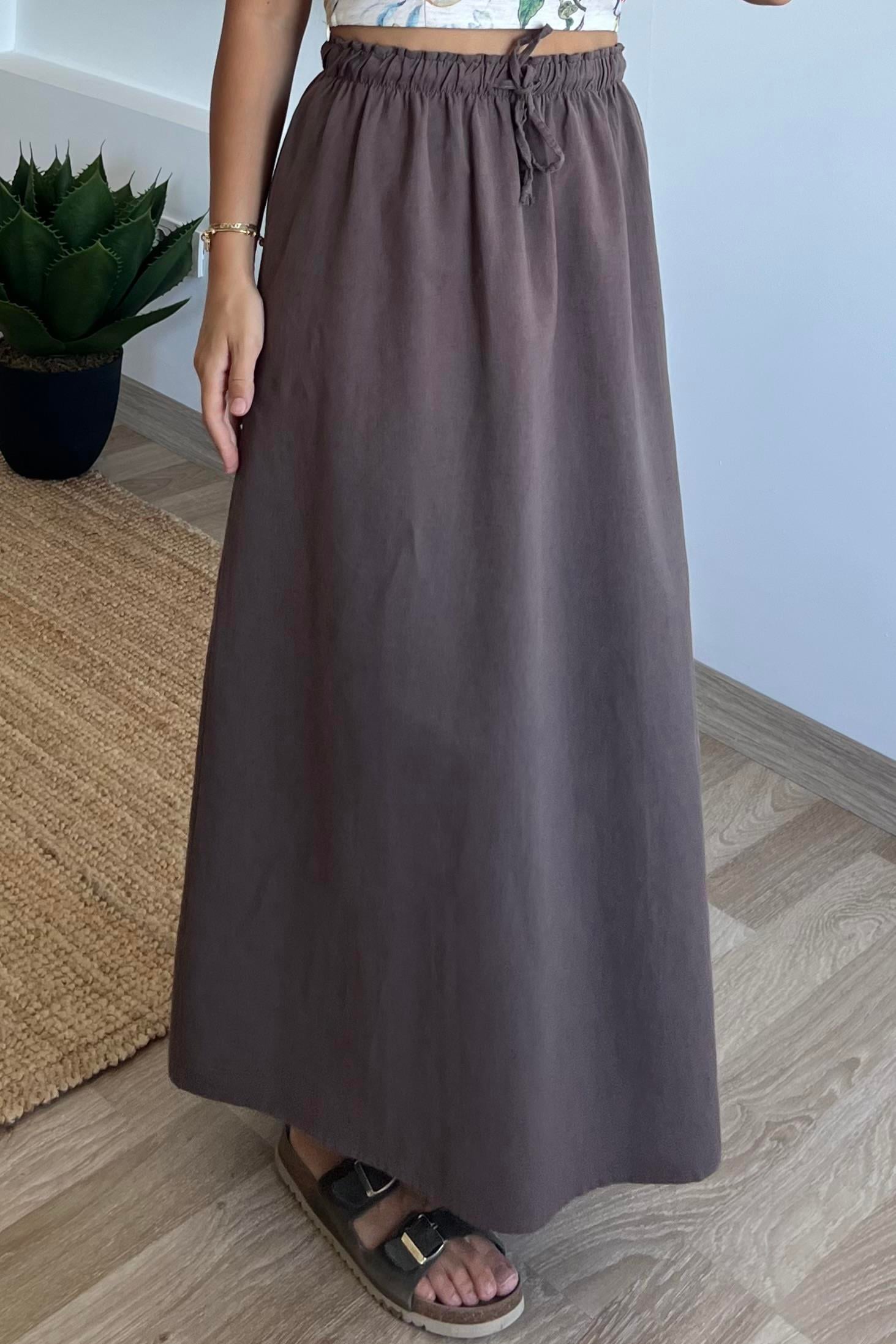Kahverengi Ham Keten Premium Etek uygun fiyatlarda www.butikhola.com adresinde