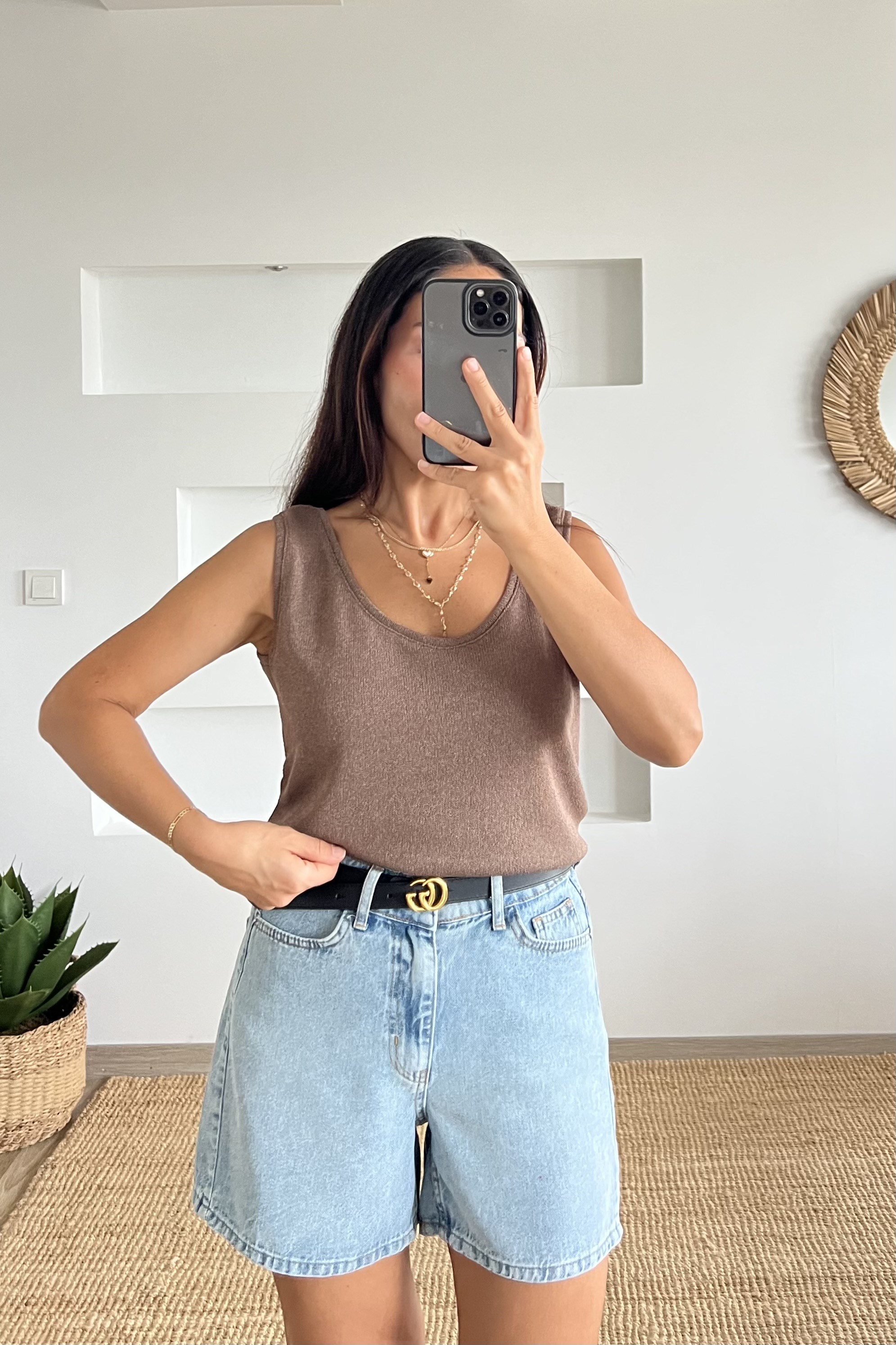 Kahverengi Merserize Kolsuz Bluz uygun fiyatlarda www.butikhola.com adresinde