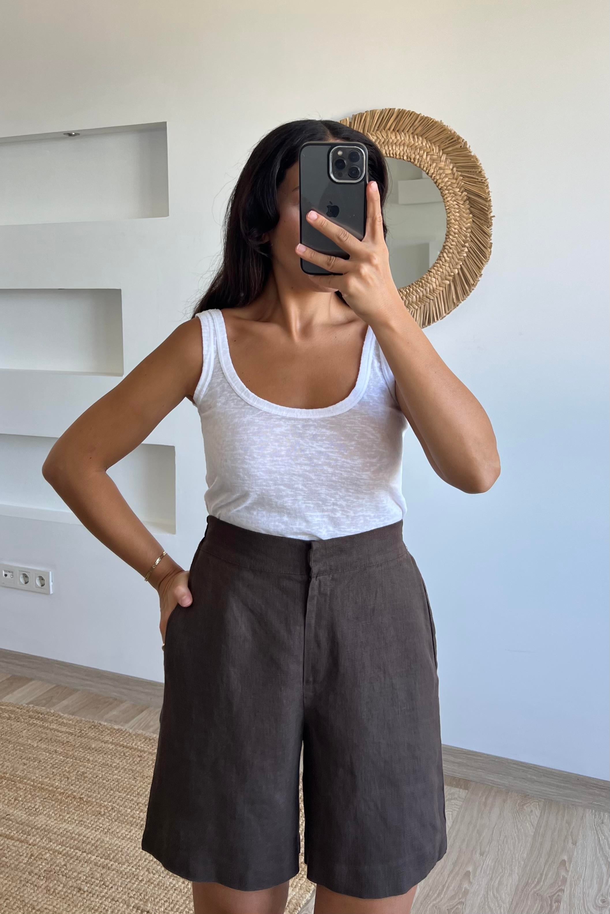 Kahverengi Şehir Boy Ham Keten Premium Şort uygun fiyatlarda www.butikhola.com adresinde