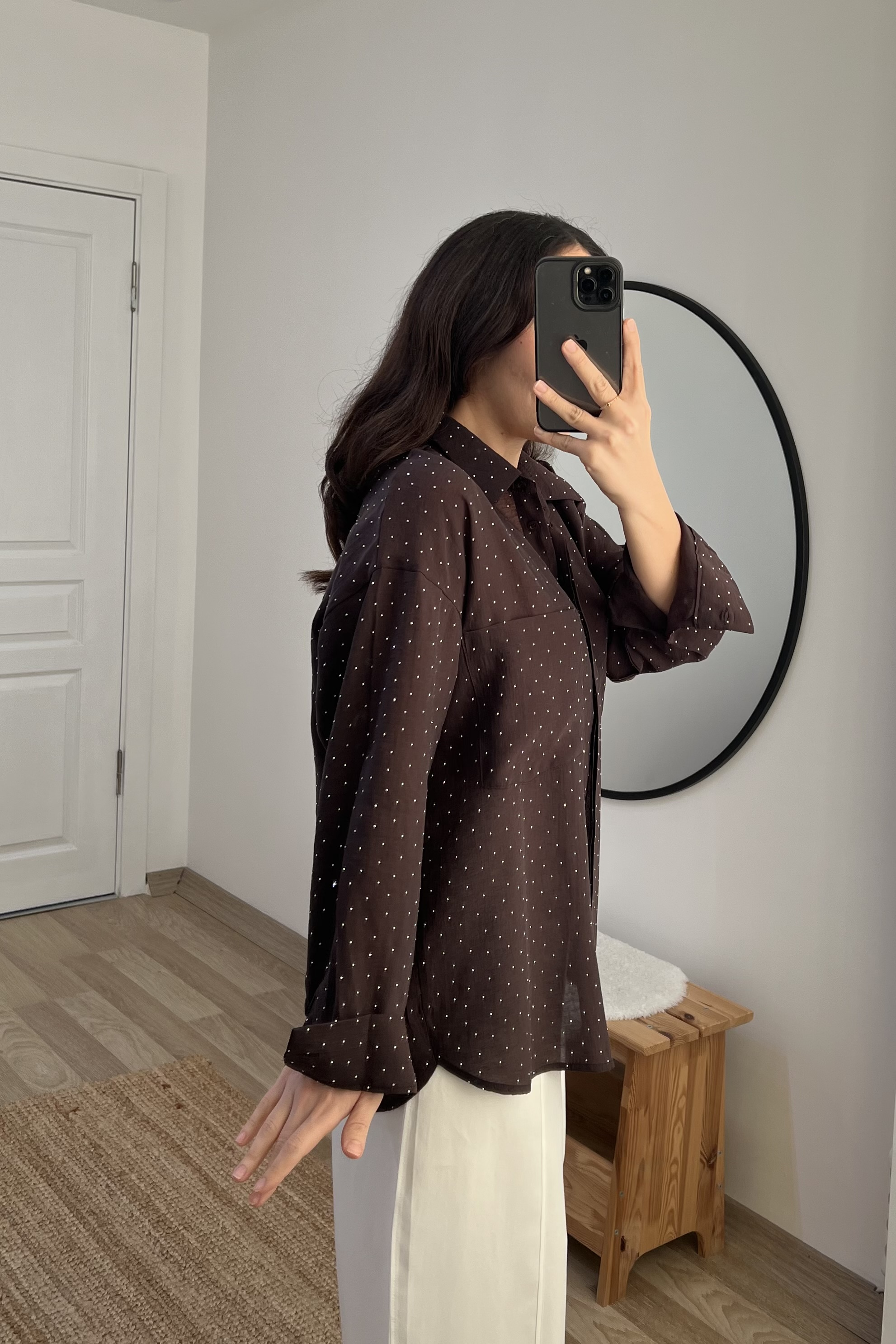 Kahverengi Taşlı Tensel Gömlek uygun fiyatlarda www.butikhola.com adresinde