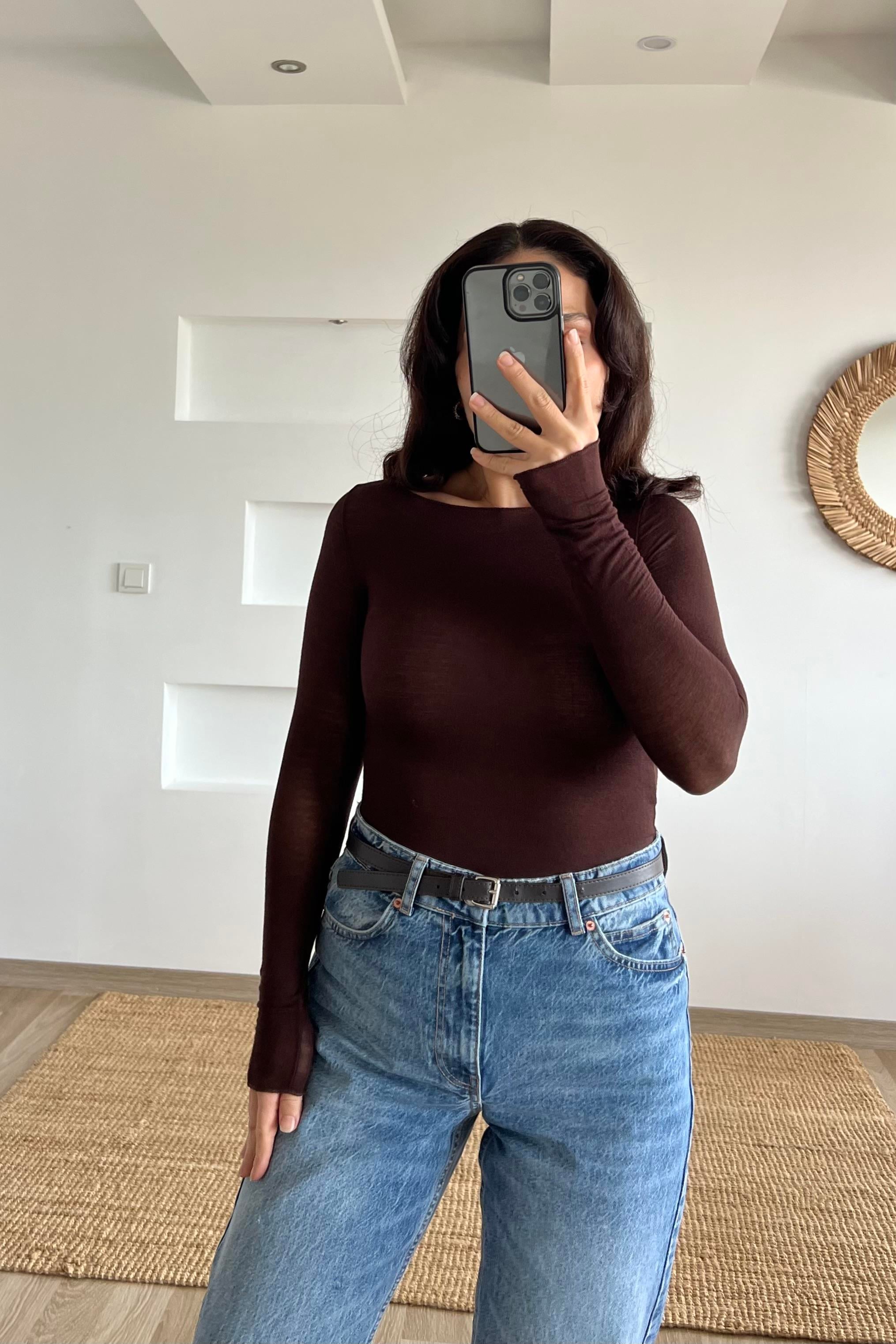 Kahvrengi Transparan Kaşmir Dokulu Bluz uygun fiyatlarda www.butikhola.com adresinde
