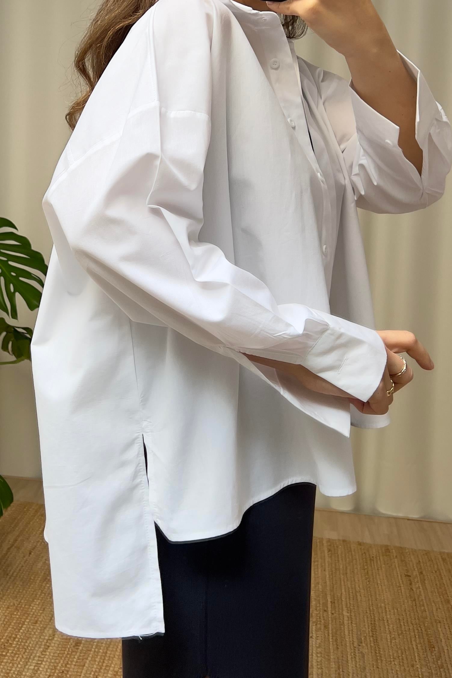 Katlı Yaka Oversize Asimetrik Gömlek uygun fiyatlarda www.butikhola.com adresinde