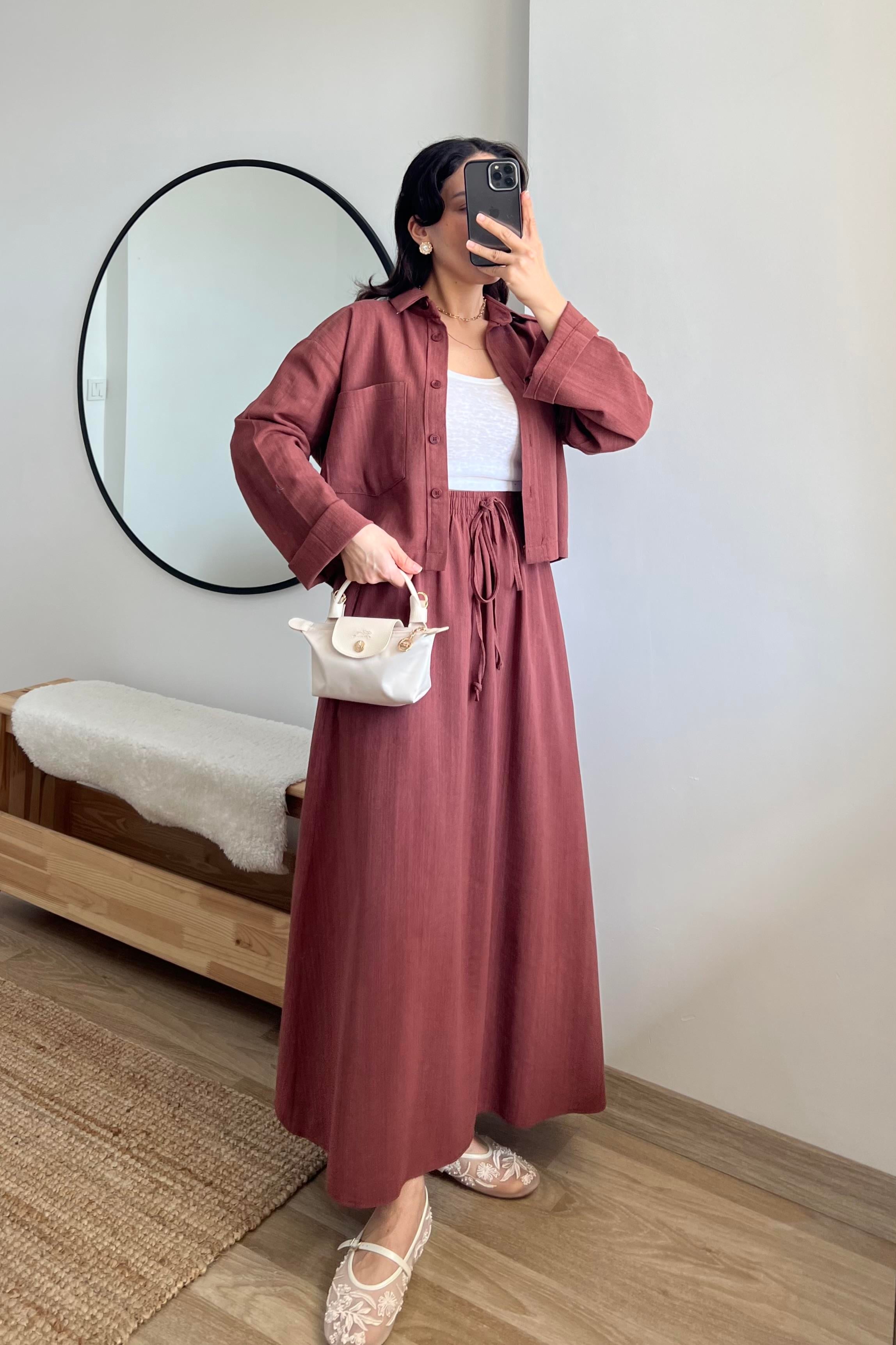 Kiremit Keten Etek Gömlek Takım uygun fiyatlarda www.butikhola.com adresinde