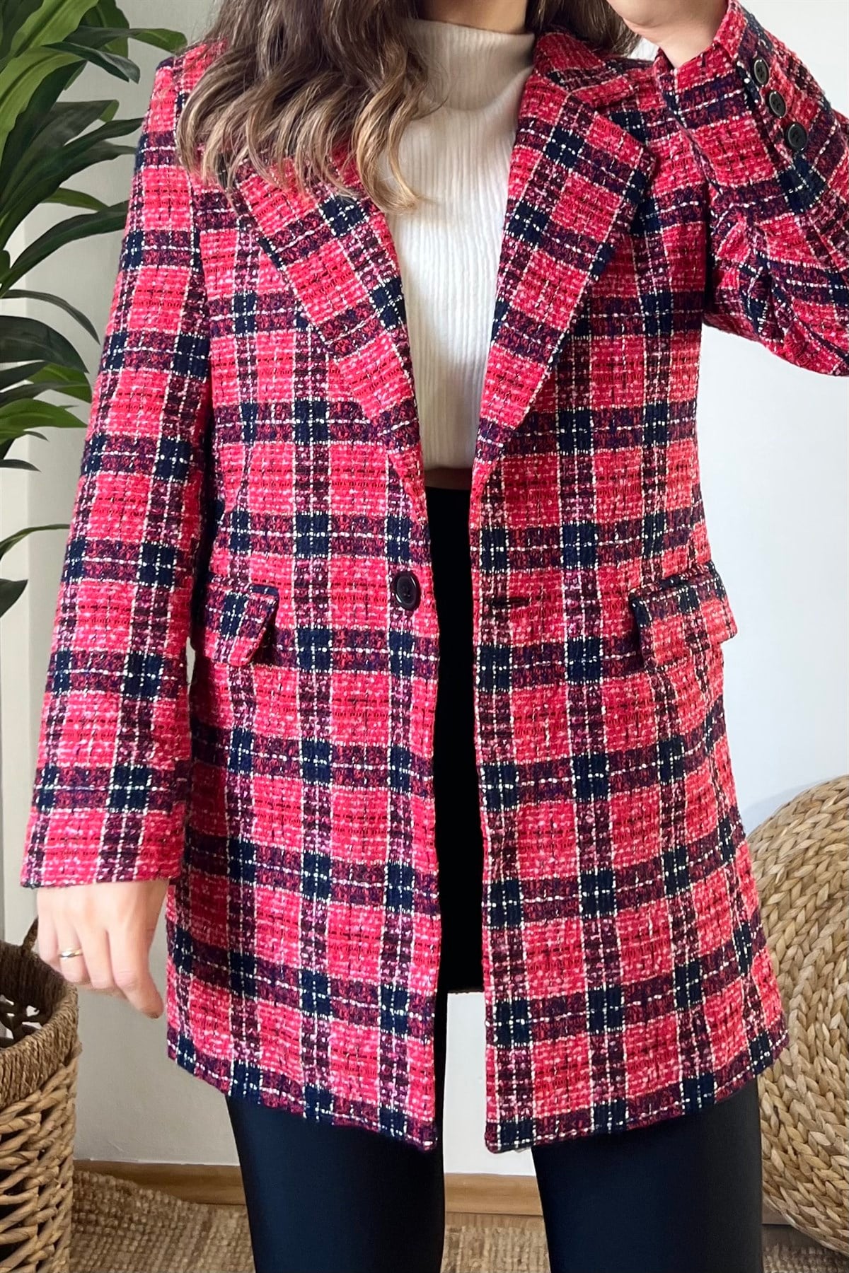 Kırmızı Dokulu Uzun Maskülen Ceket uygun fiyatlarda www.butikhola.com adresinde