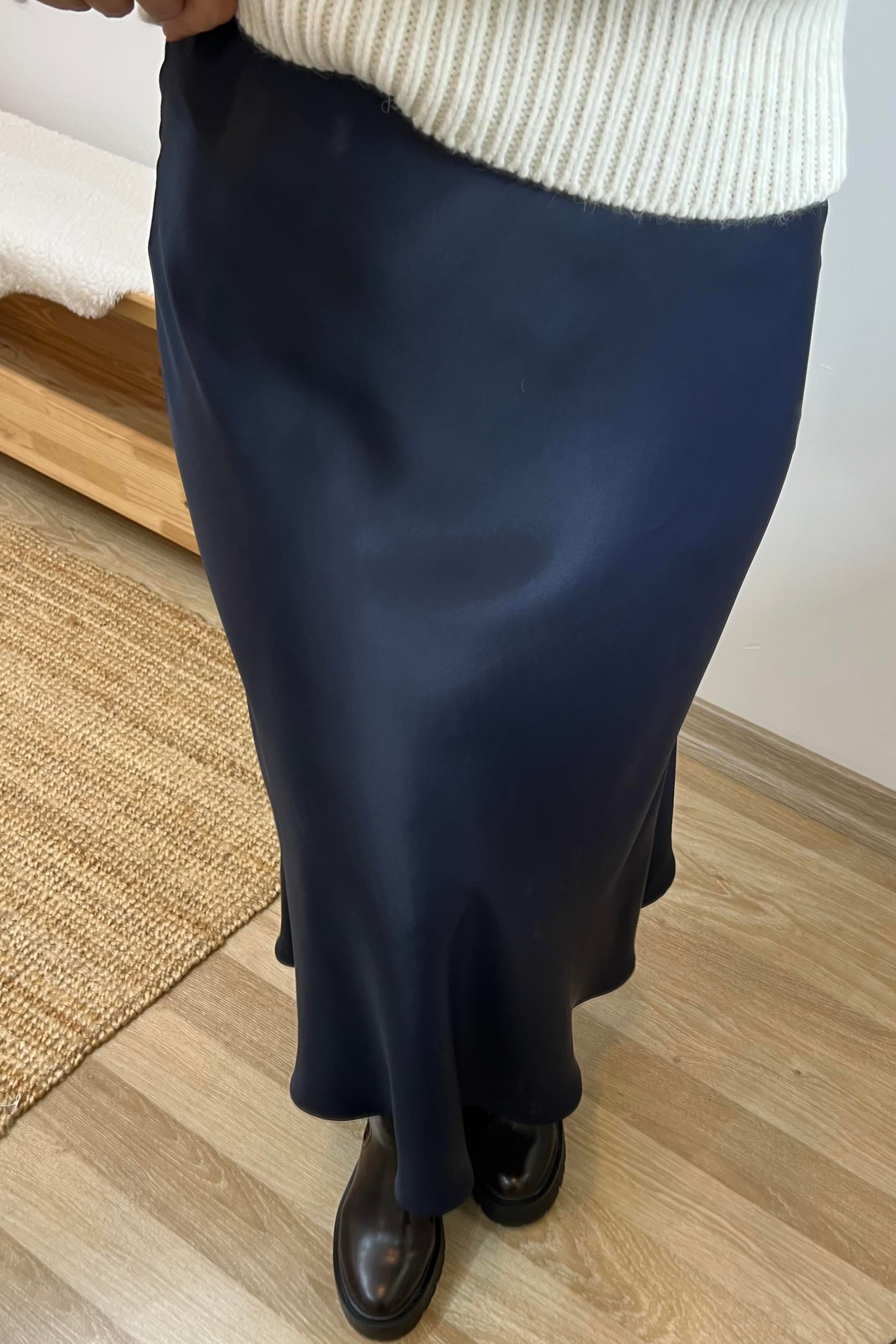 Lacivert Beli Lastikli Saten Etek uygun fiyatlarda www.butikhola.com adresinde