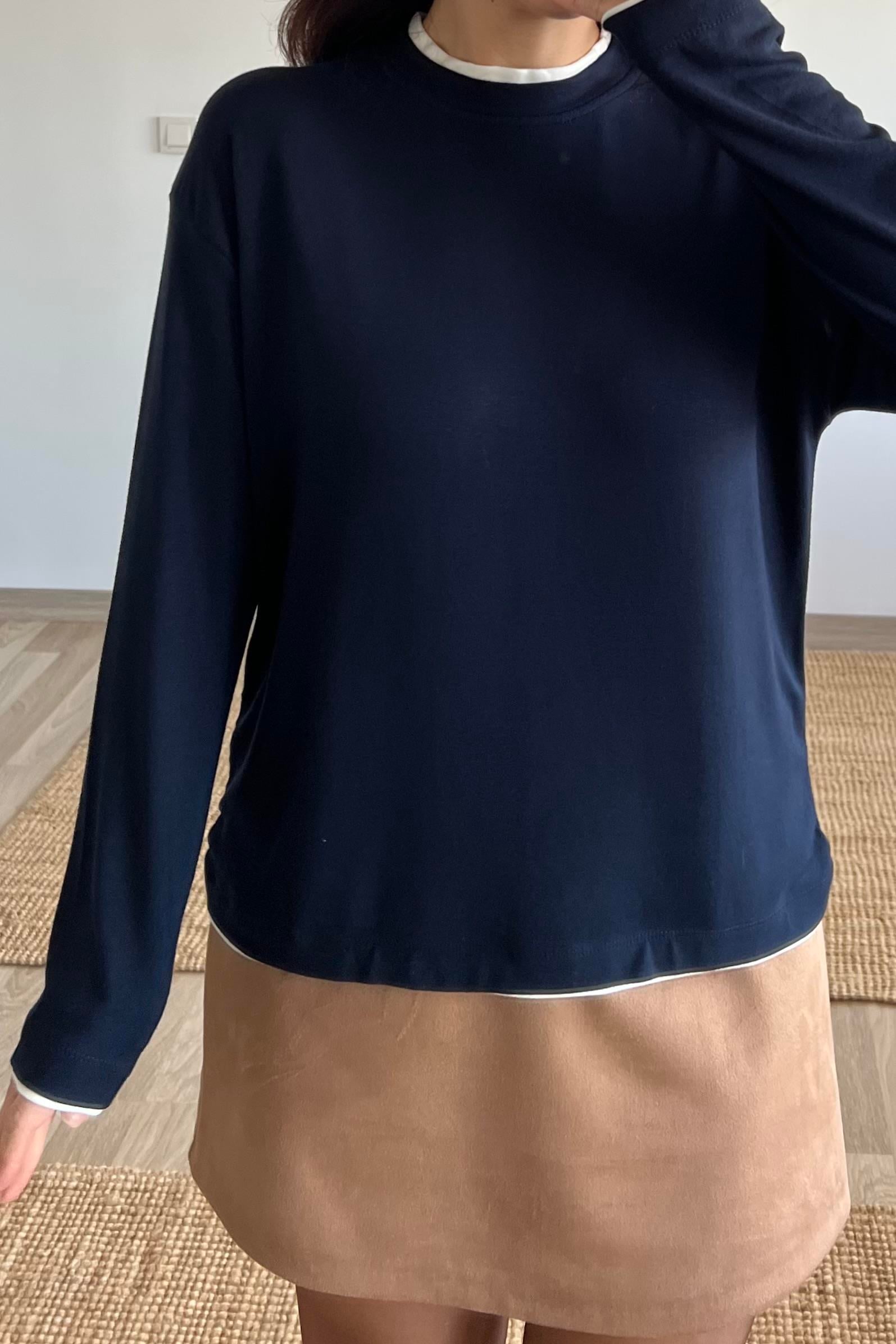 Lacivert Çift Yaka Yumuşak Dokulu Bluz uygun fiyatlarda www.butikhola.com adresinde