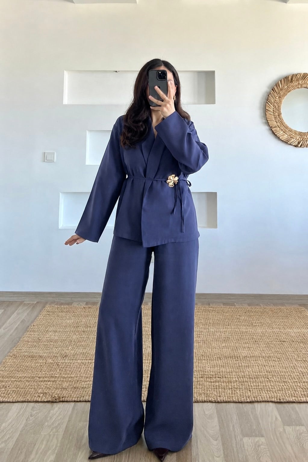 Lacivert Çıkarılabilir Broşlu Kimono Pantolon Takım uygun fiyatlarda www.butikhola.com adresinde
