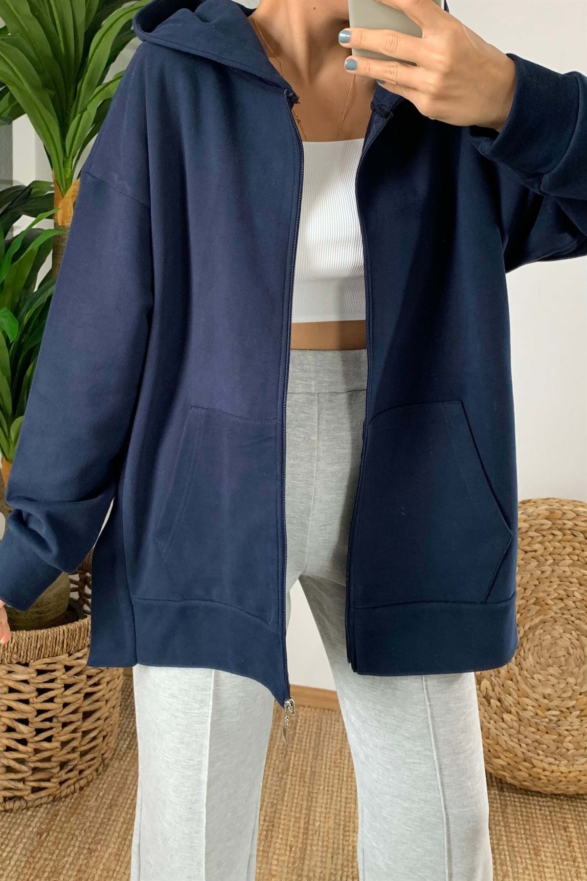 Lacivert Fermuarlı Sweat Hırka