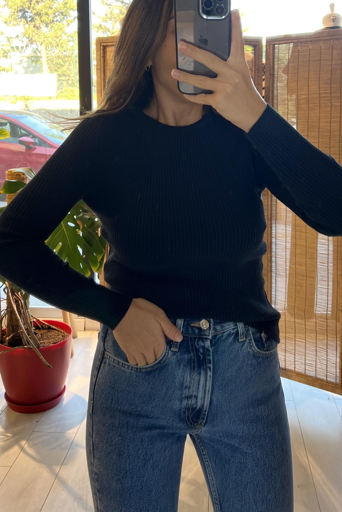 Lacivert Fitilli Basic Triko uygun fiyatlarda www.butikhola.com adresinde