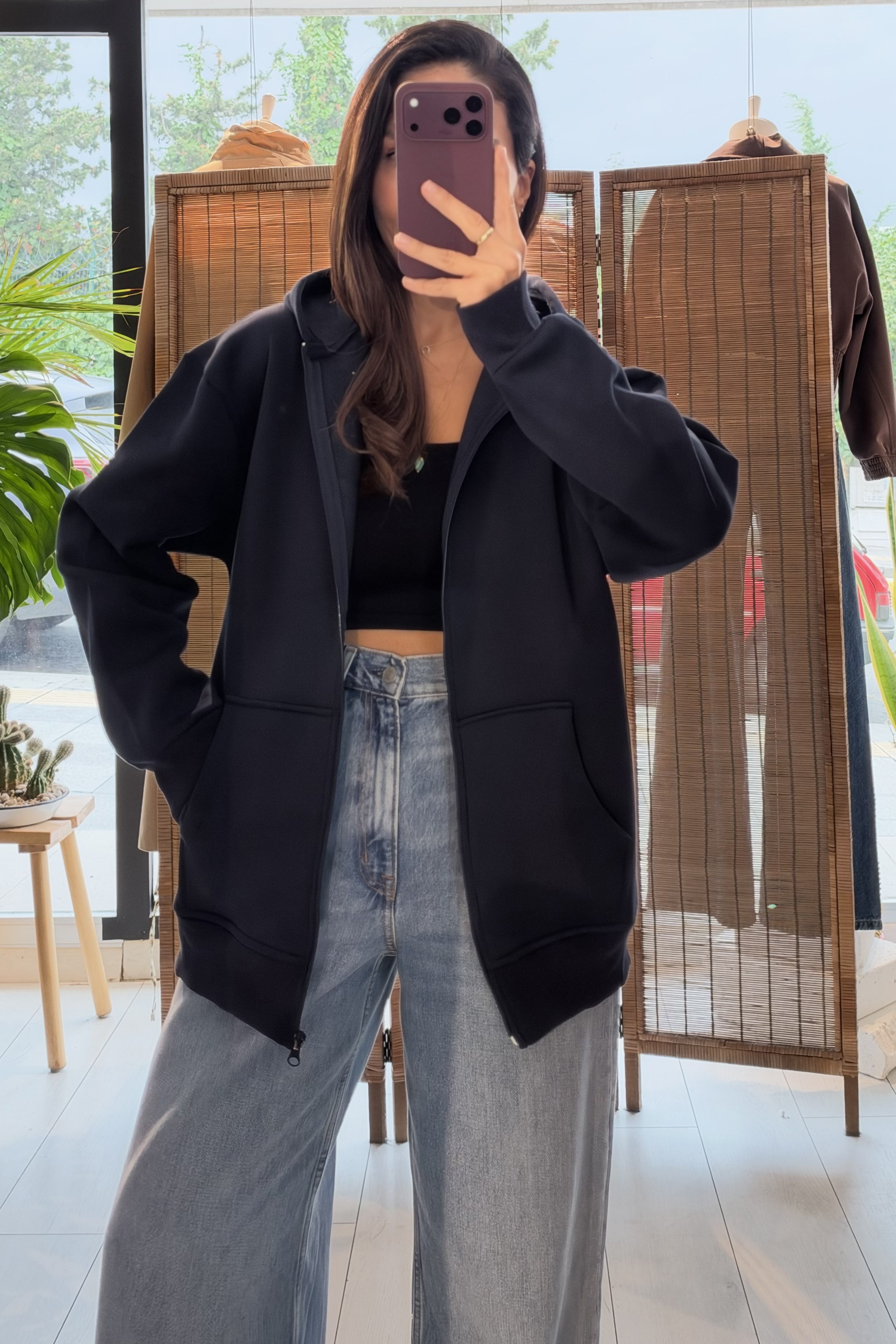 Lacivert Kapüşonlu Fermuarlı Sweat Hırka uygun fiyatlarda www.butikhola.com adresinde