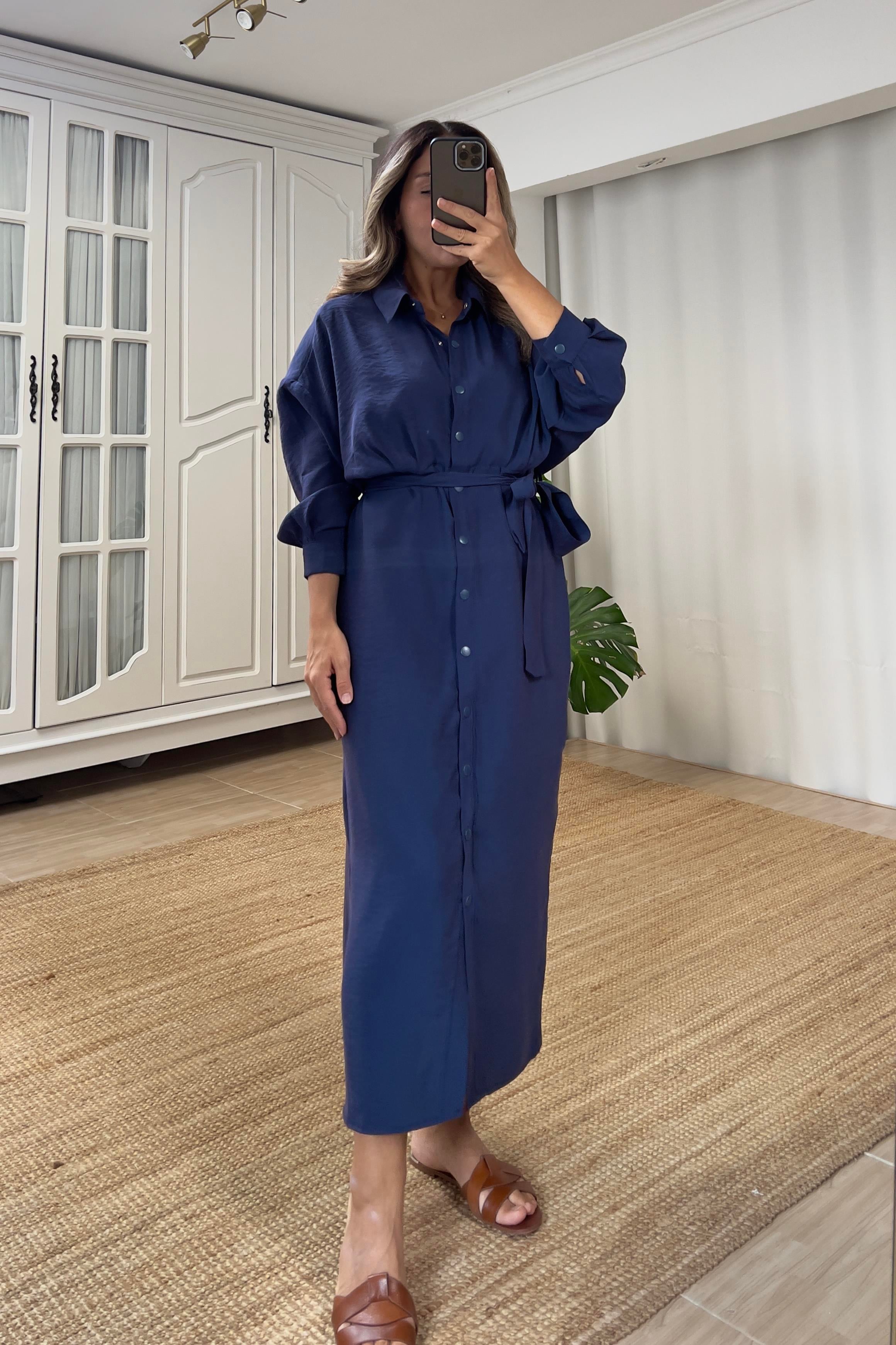 Lacivert Kuşaklı Tensel Elbise uygun fiyatlarda www.butikhola.com adresinde