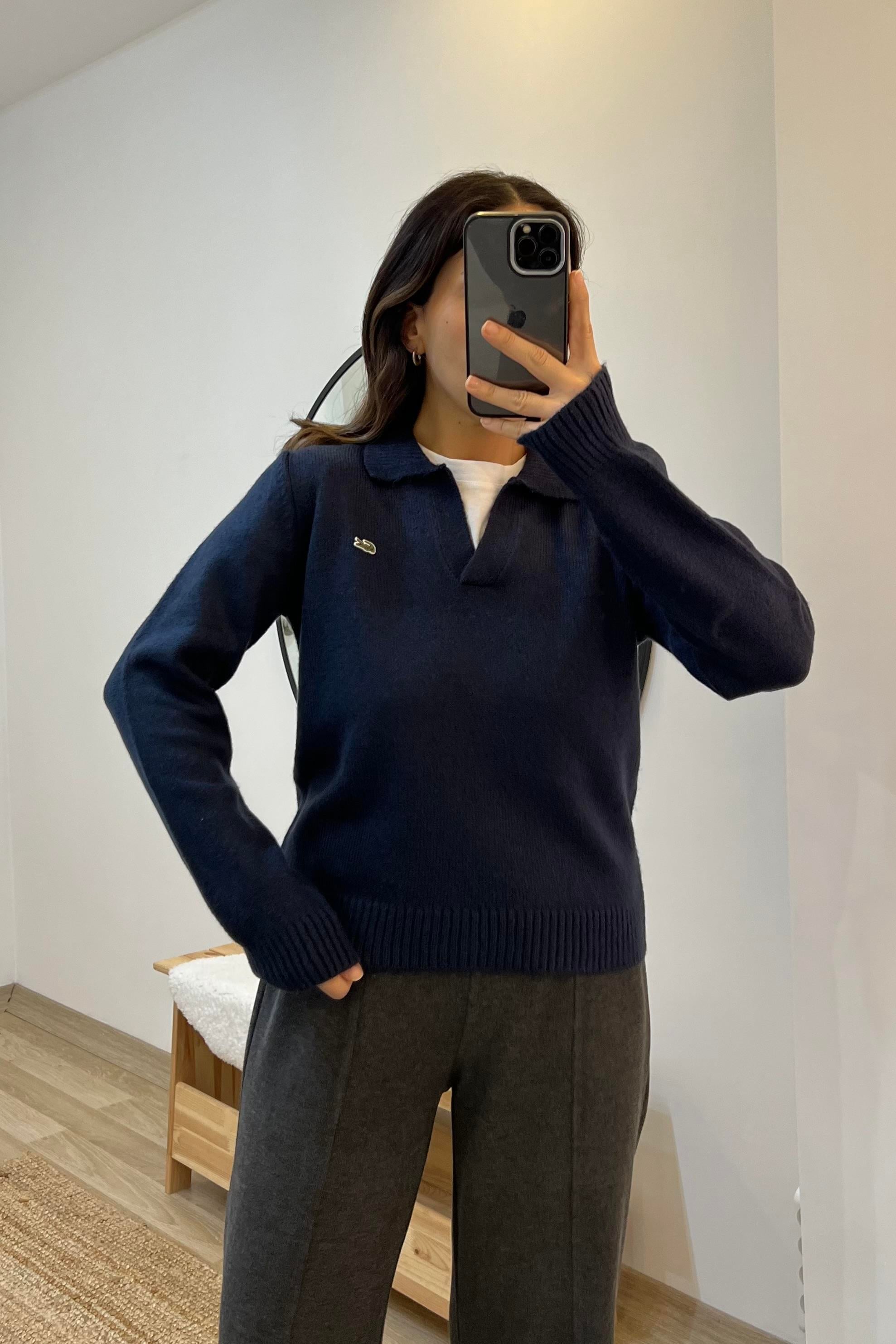 Lacivert Polo Yaka Kazak uygun fiyatlarda www.butikhola.com adresinde