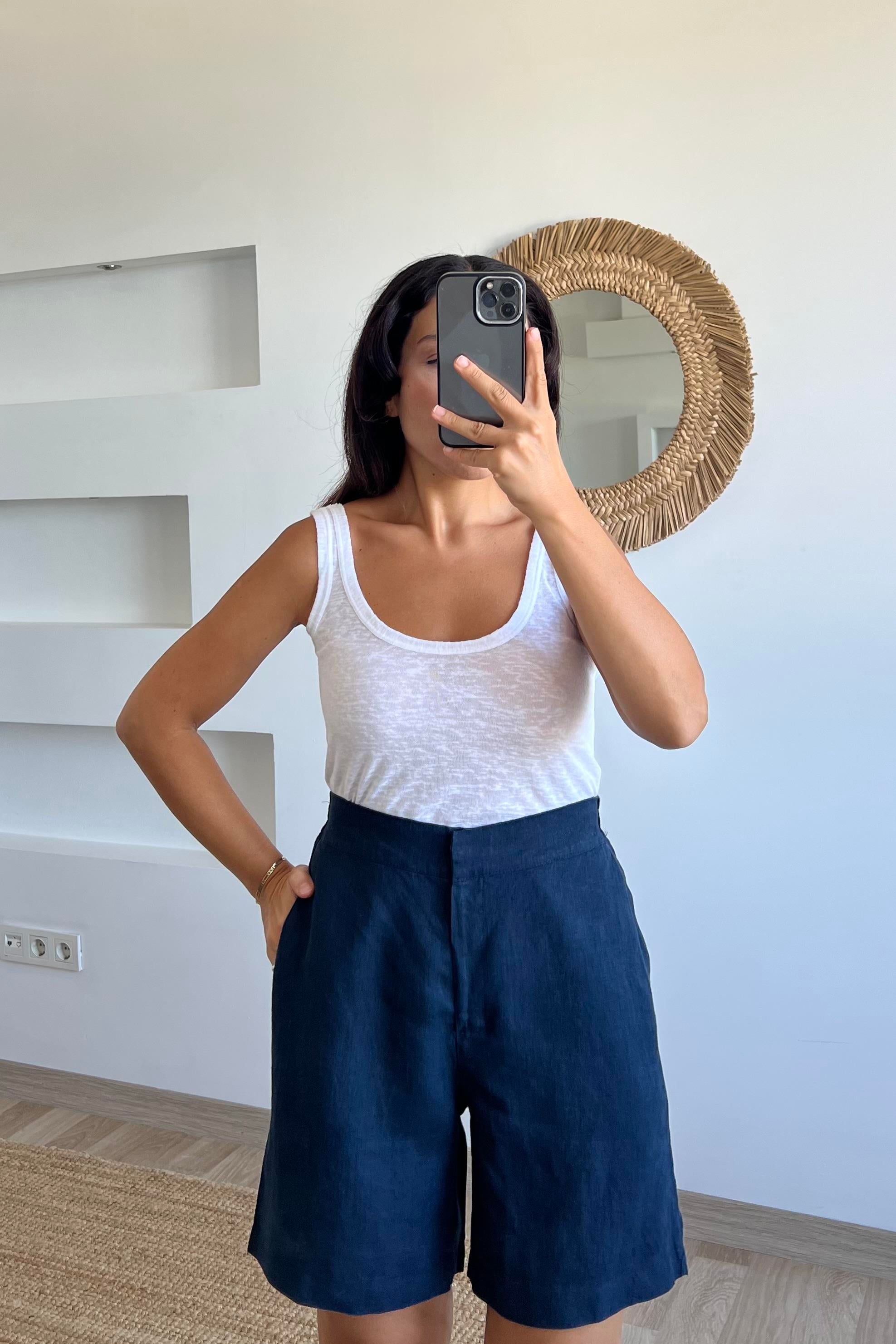 Lacivert Şehir Boy Ham Keten Premium Şort uygun fiyatlarda www.butikhola.com adresinde