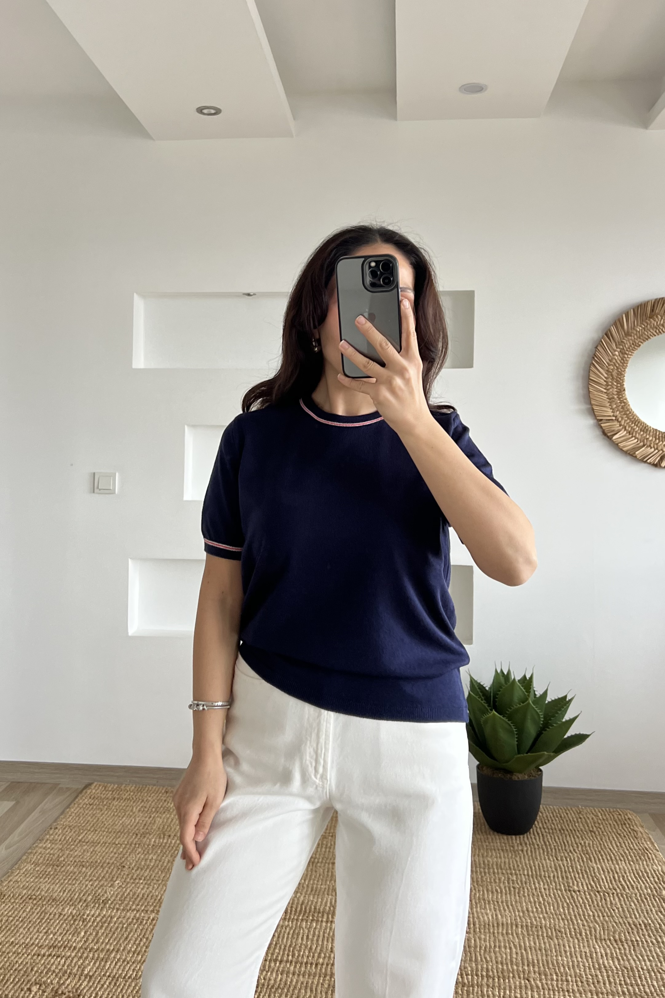 Lacivert Soft Touch Biye Detaylı Triko uygun fiyatlarda www.butikhola.com adresinde