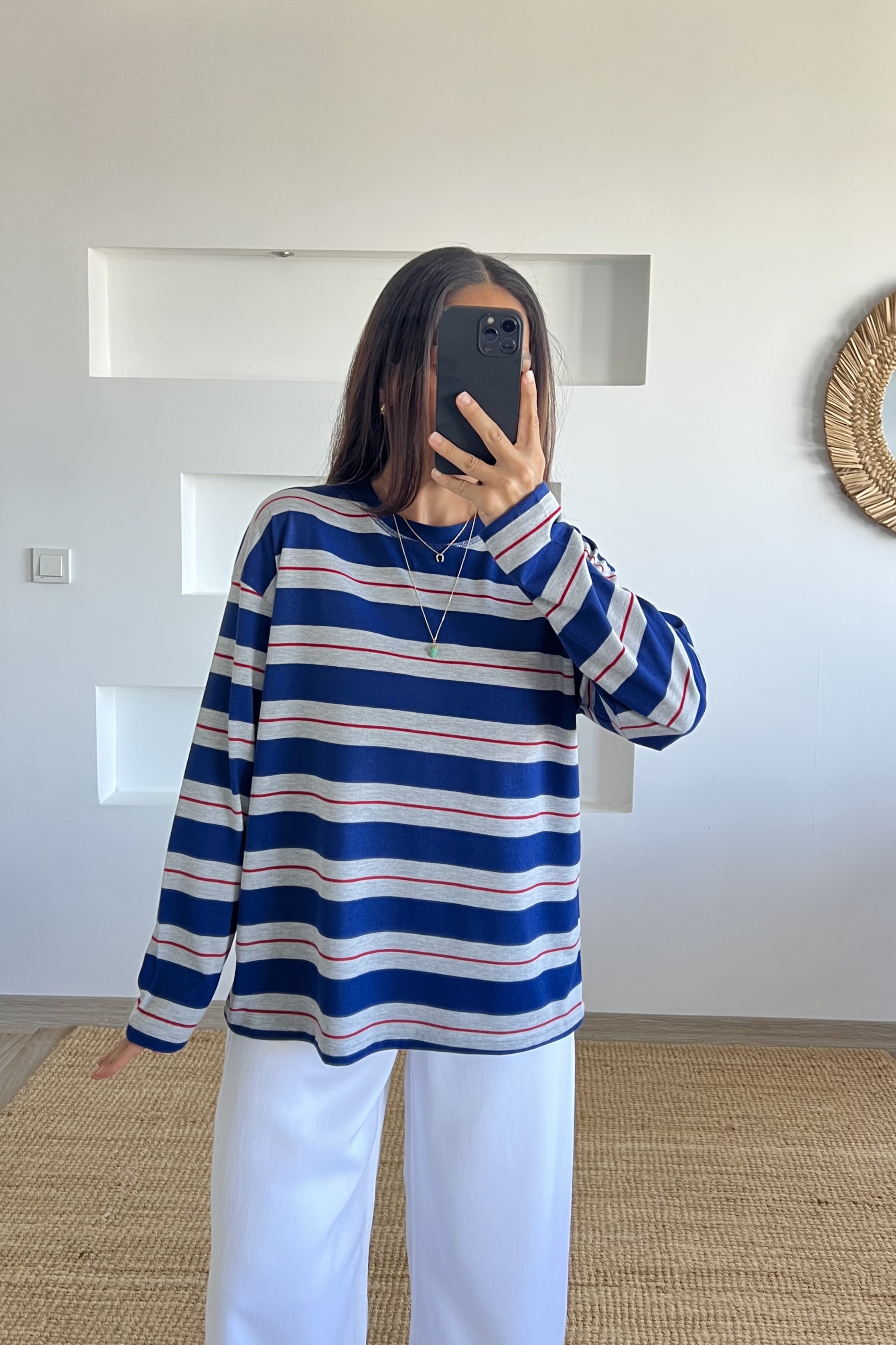 Lacivert Yumuşak Dokulu Çizgili Sweat uygun fiyatlarda www.butikhola.com adresinde