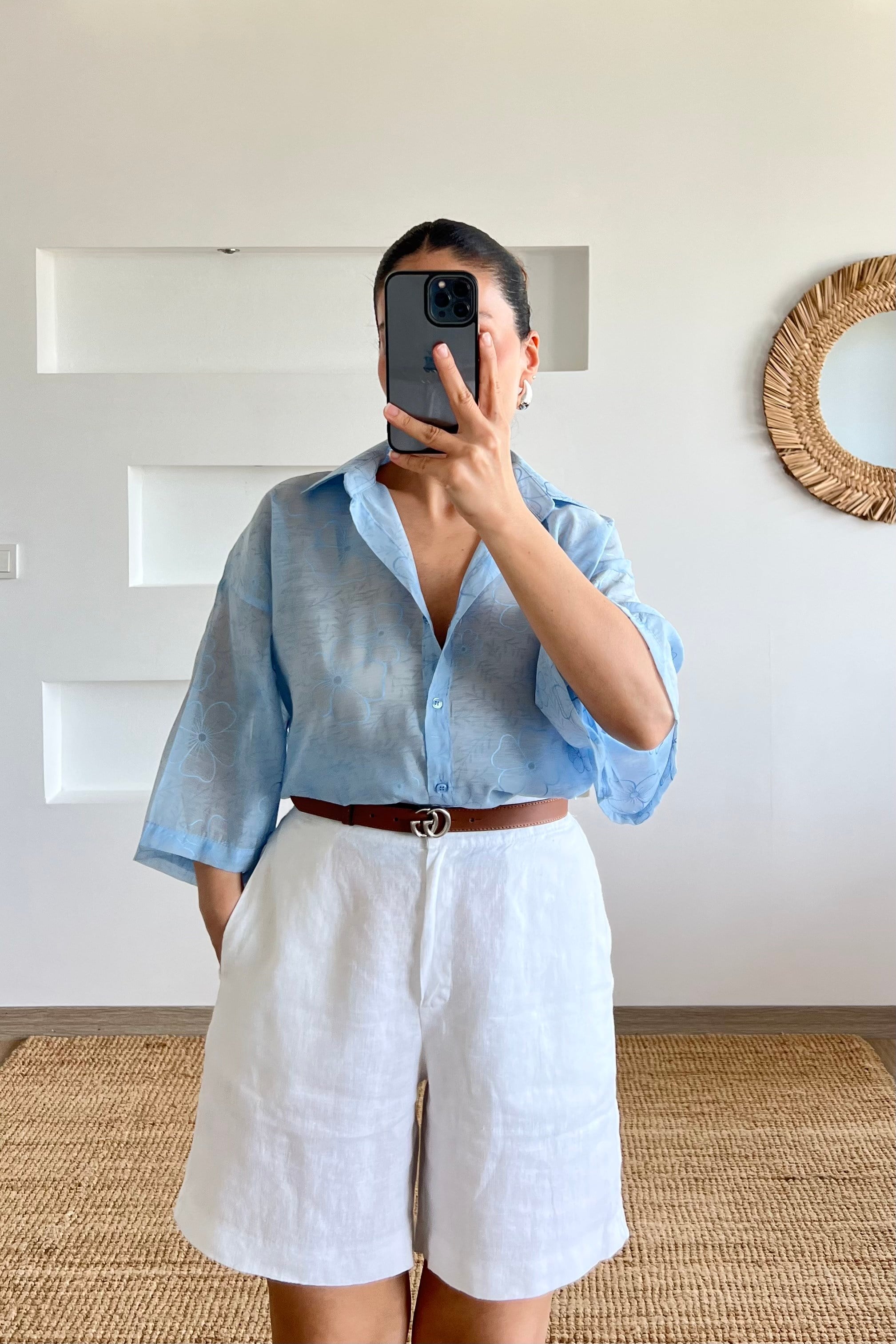 Mavi Çiçek Desenli Oversize Gömlek uygun fiyatlarda www.butikhola.com adresinde