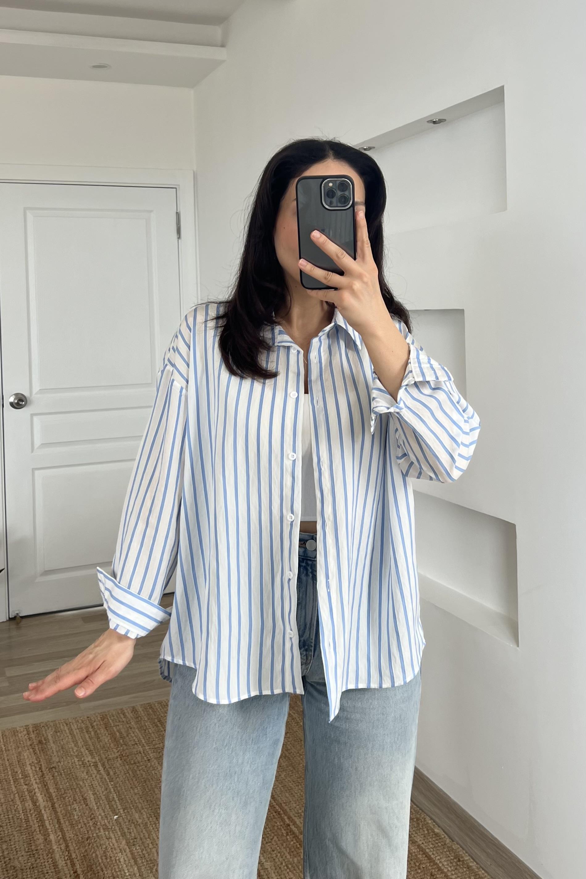 Mavi Çizgili Premium Gömlek uygun fiyatlarda www.butikhola.com adresinde