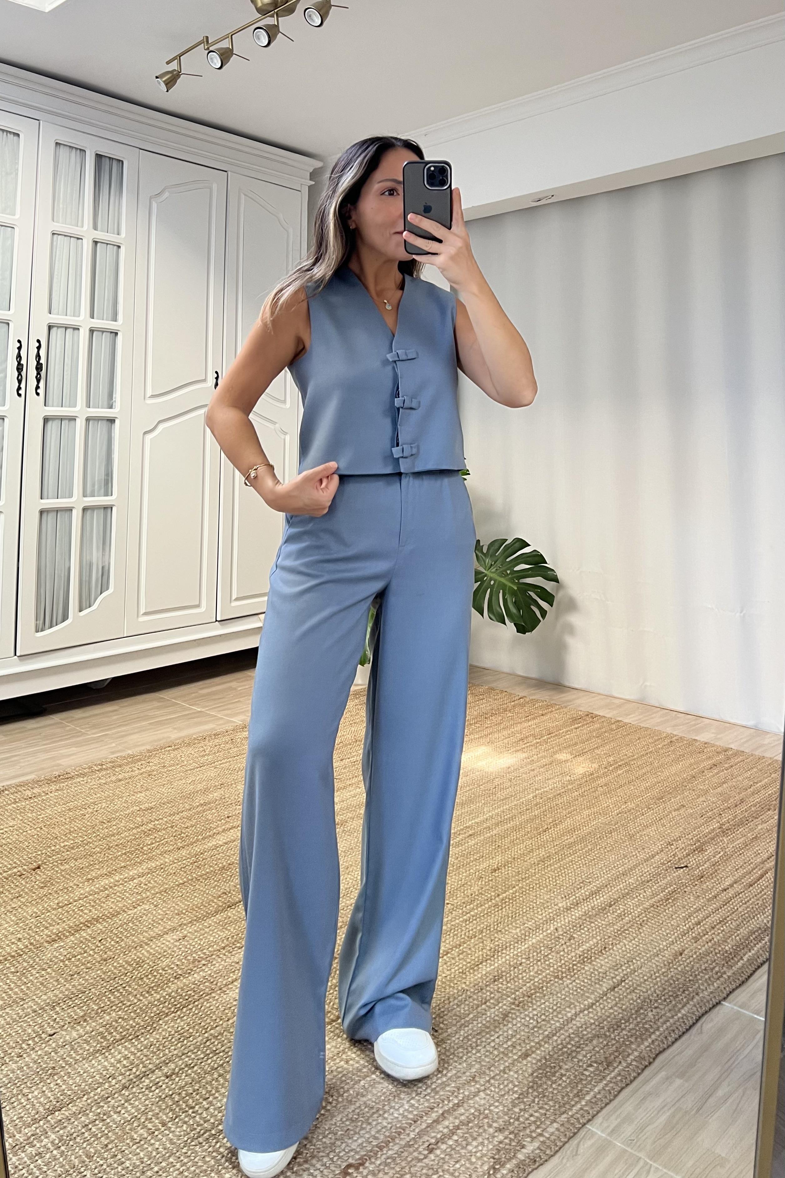 Mavi Fiyonk Detaylı Yelek Pantolon Takım uygun fiyatlarda www.butikhola.com adresinde