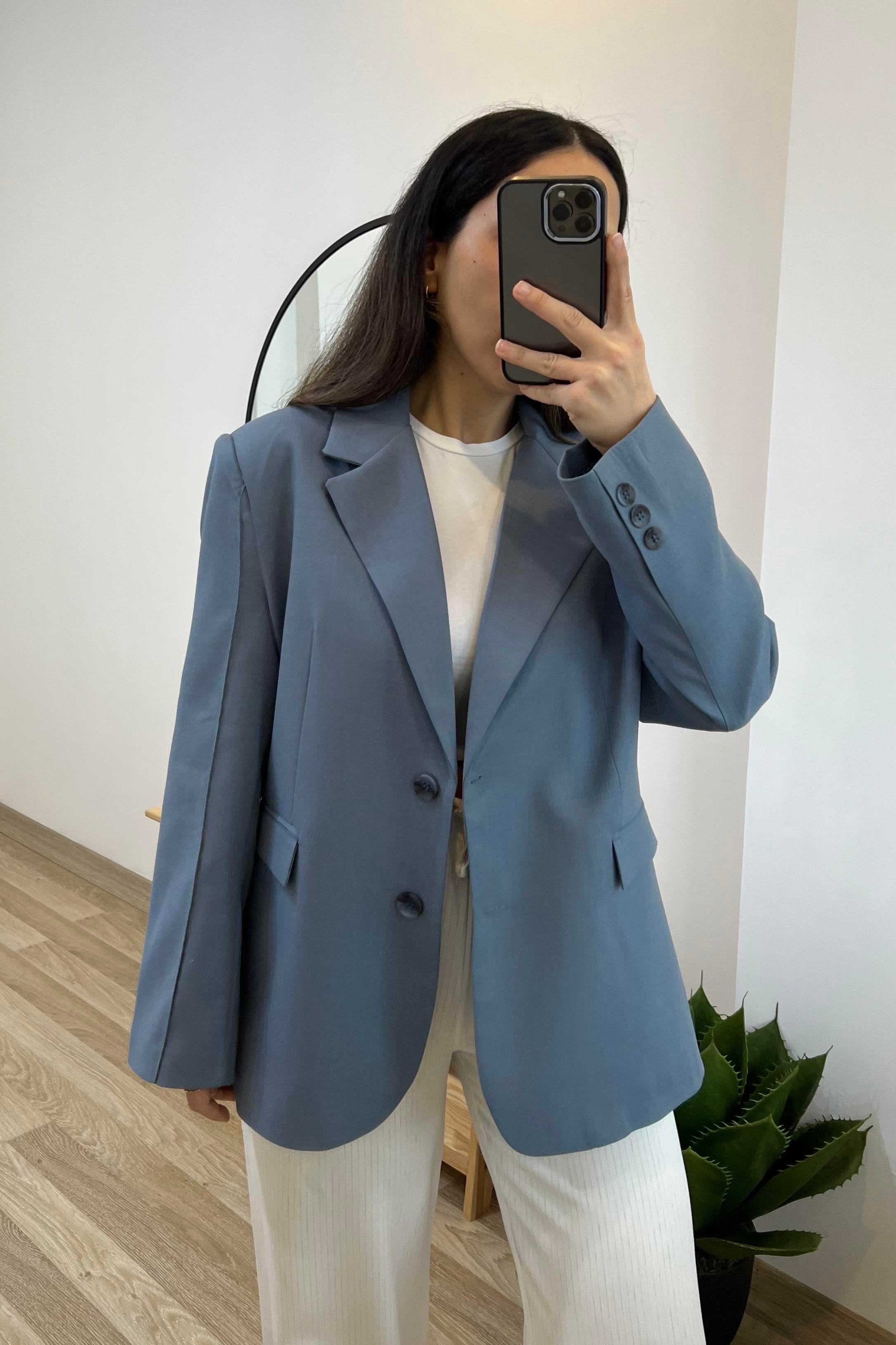 Mavi Premium Oversize Blazer uygun fiyatlarda www.butikhola.com adresinde