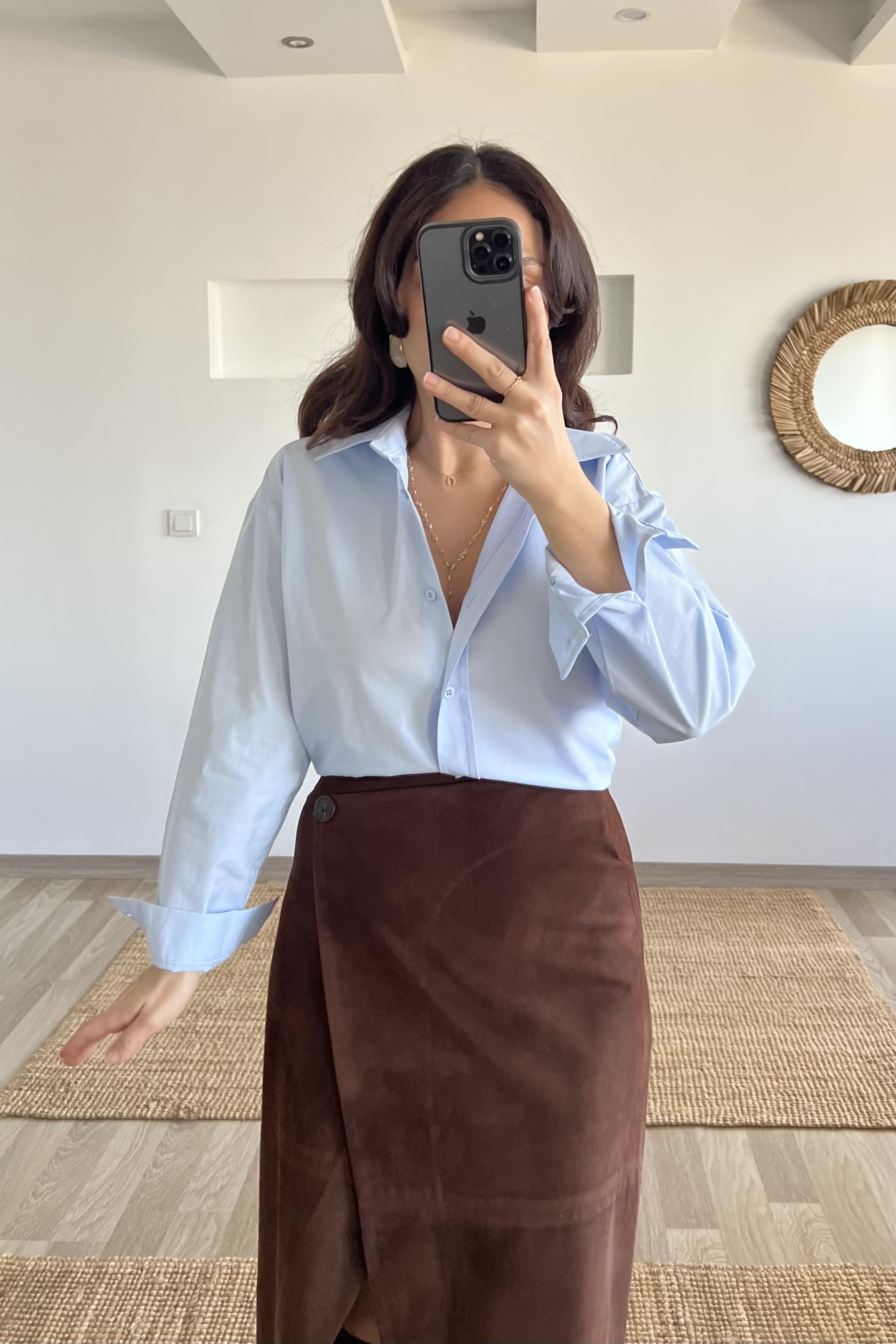 Md Açık Mavi Oversize Poplin Gömlek uygun fiyatlarda www.butikhola.com adresinde