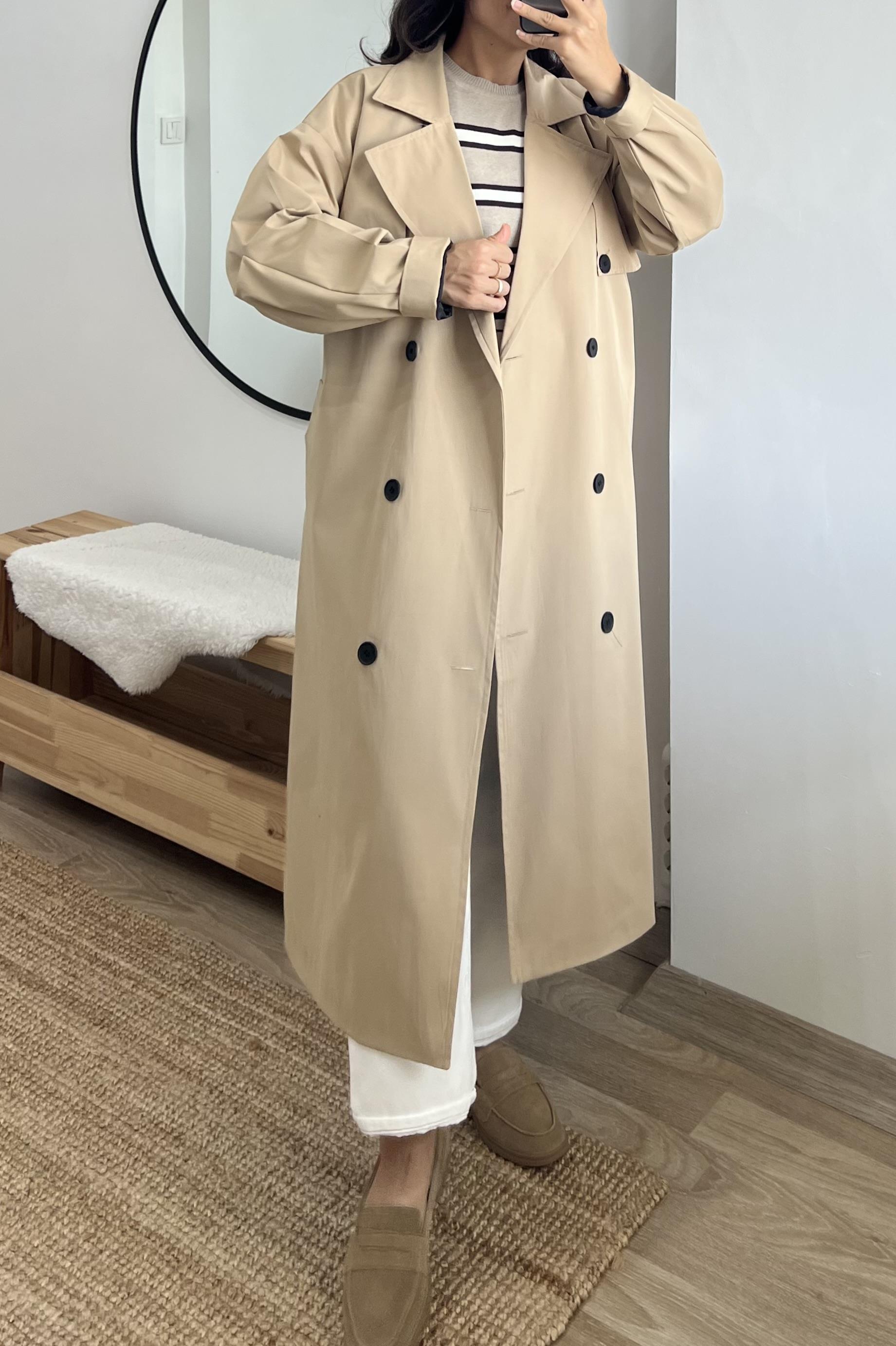 Md Bej Premium Kemerli Uzun Trençkot uygun fiyatlarda www.butikhola.com adresinde