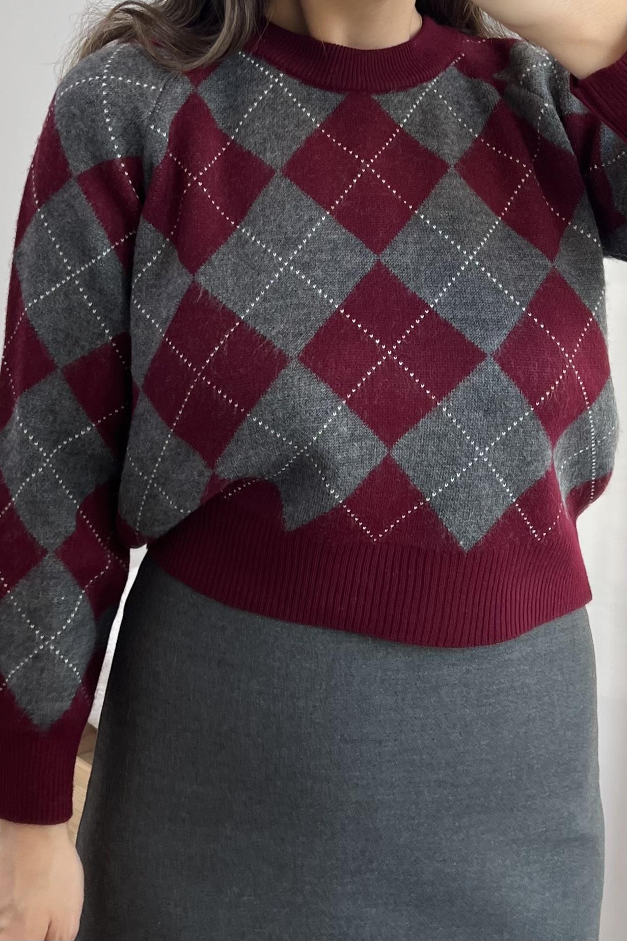 MD Bordo Gri Baklava Desenli Kazak uygun fiyatlarda www.butikhola.com adresinde